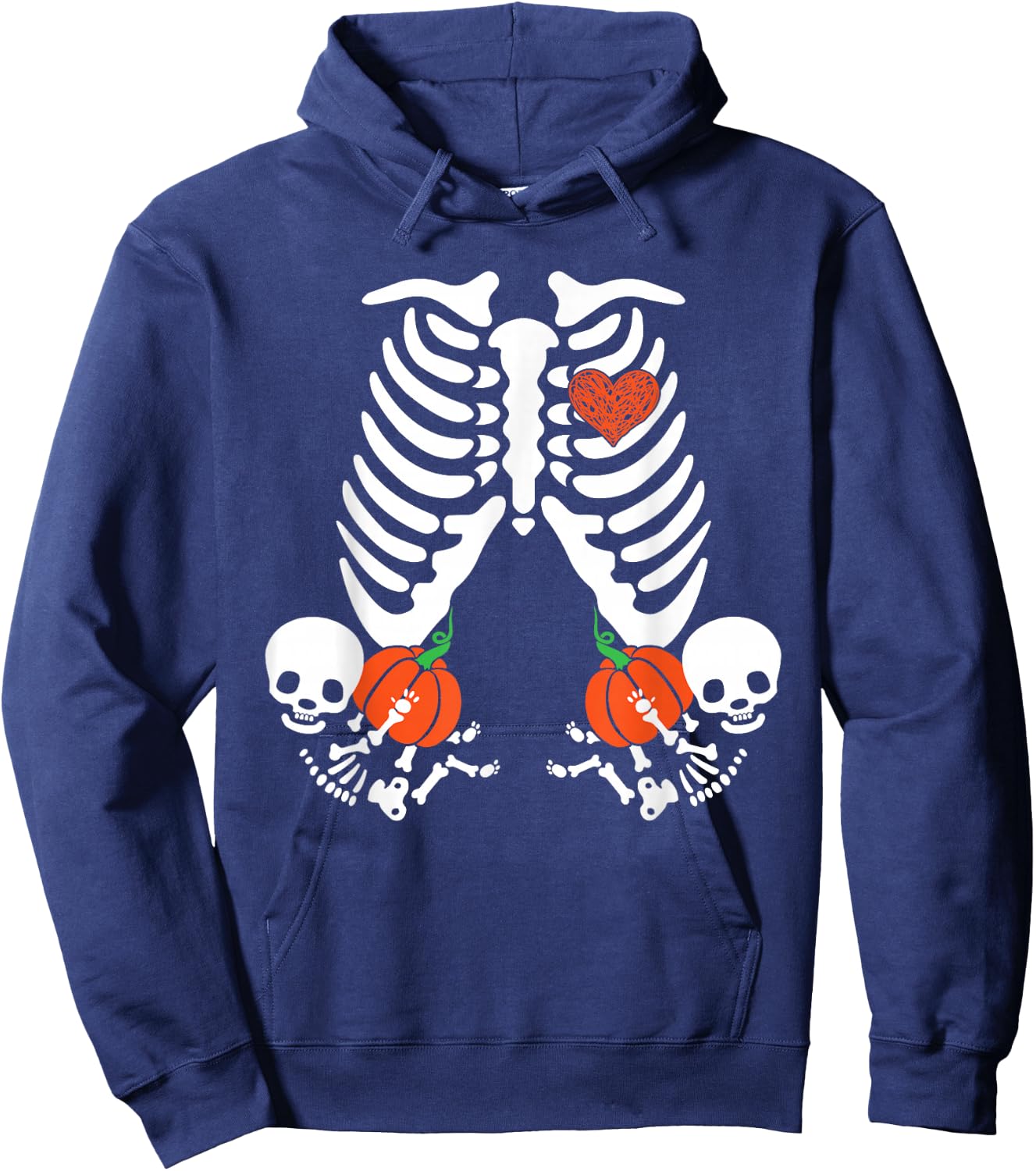 Pregnancy Announcement Skeleton Halloween Baby Pumpkin Twins Hoodie - Hoodie | Navy