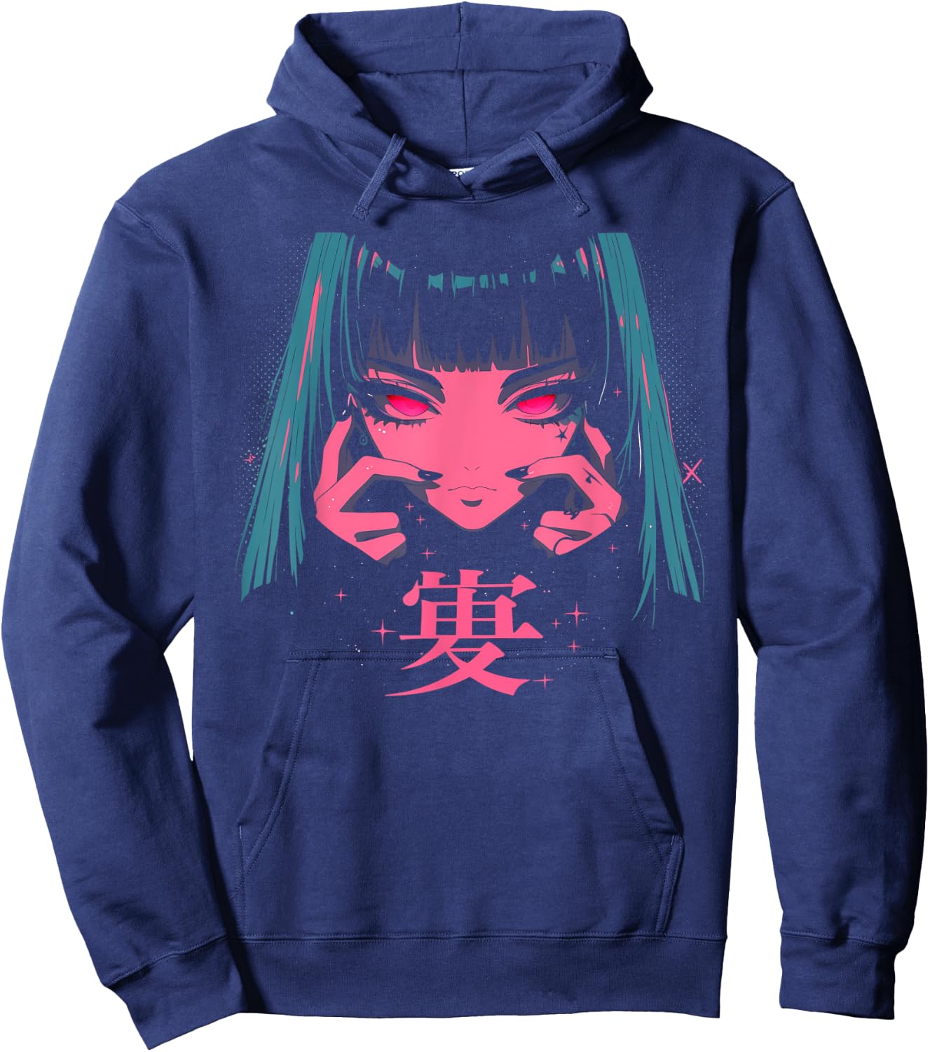 Goth Grunge Demon Anime Girl Waifu Horror Alt Aesthetic Hoodie - Hoodie | Navy