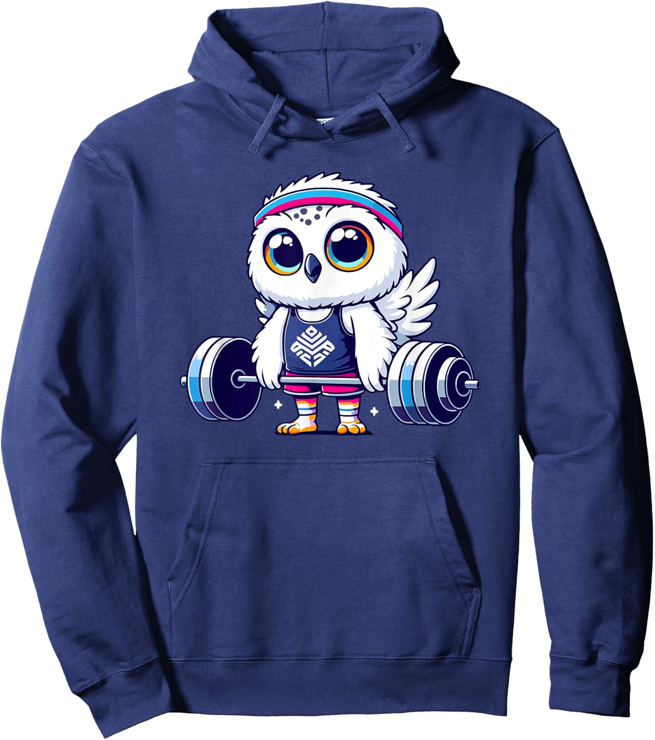 Cute Snowy Owl Workout Barbell Fitness Lover Hoodie - Hoodie | Navy