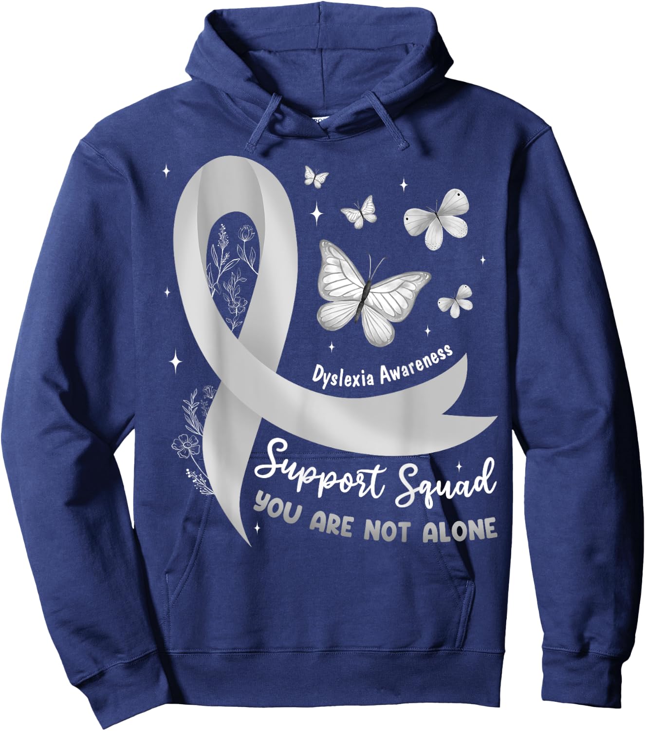 Support Squad Dyslexia Awareness Silver Ribbon Butterfly Hoodie - Hoodie | Navy