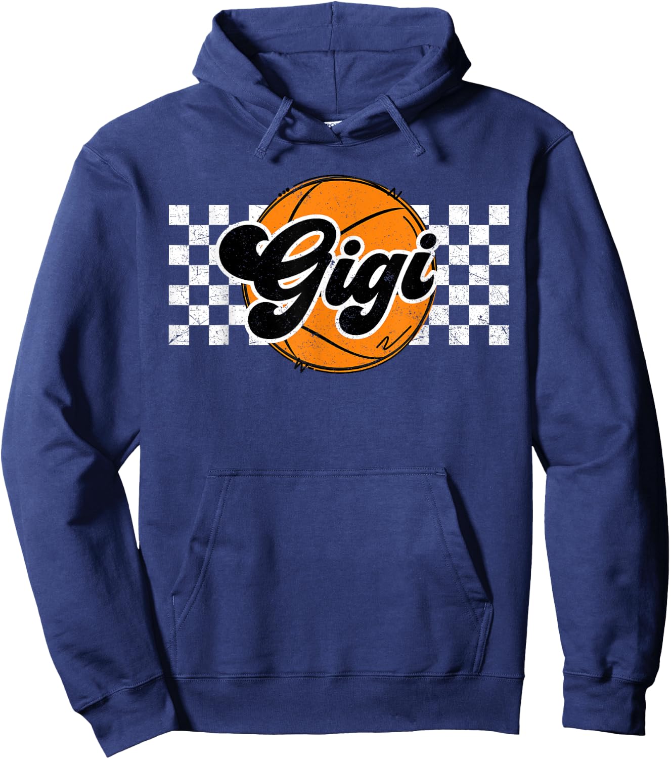 Basketball Gigi Retro Checkered Vintage Basketball Family Hoodie - Hoodie | Navy