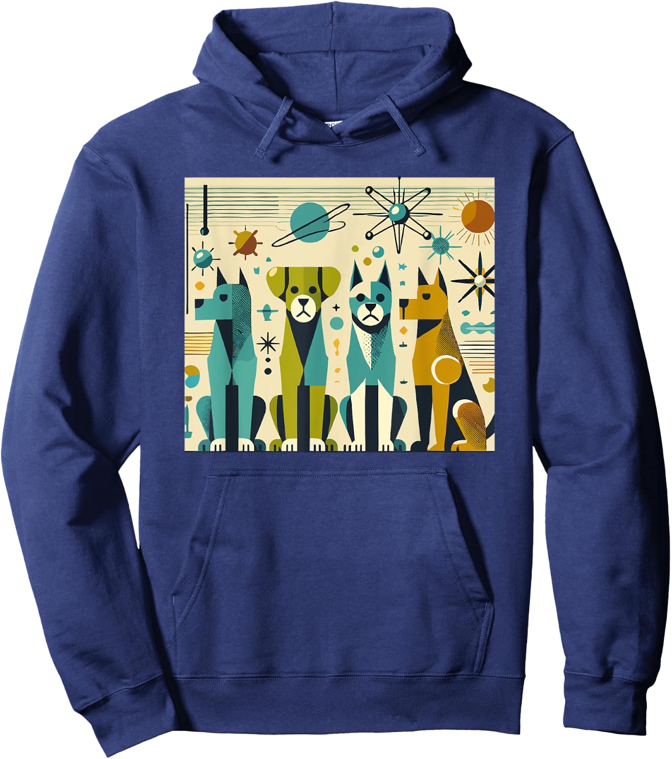 Mid Century Modern Dogs 50s 60s Retro Style Art Hoodie - Hoodie | Navy