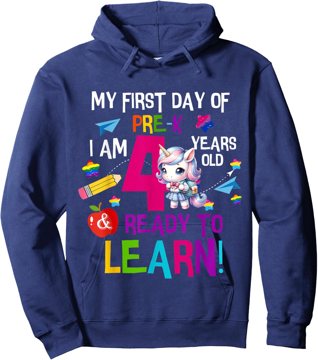 Cute My First Day Of Pre K I Am 4 Years Old Girls Kids Boys Hoodie - Hoodie | Navy