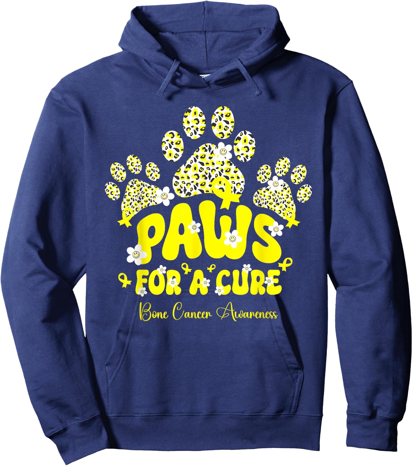 Paws For A Cure Bone Cancer Dog Paw Bone Cancer Awareness Women Kids Hoodie - Hoodie | Navy