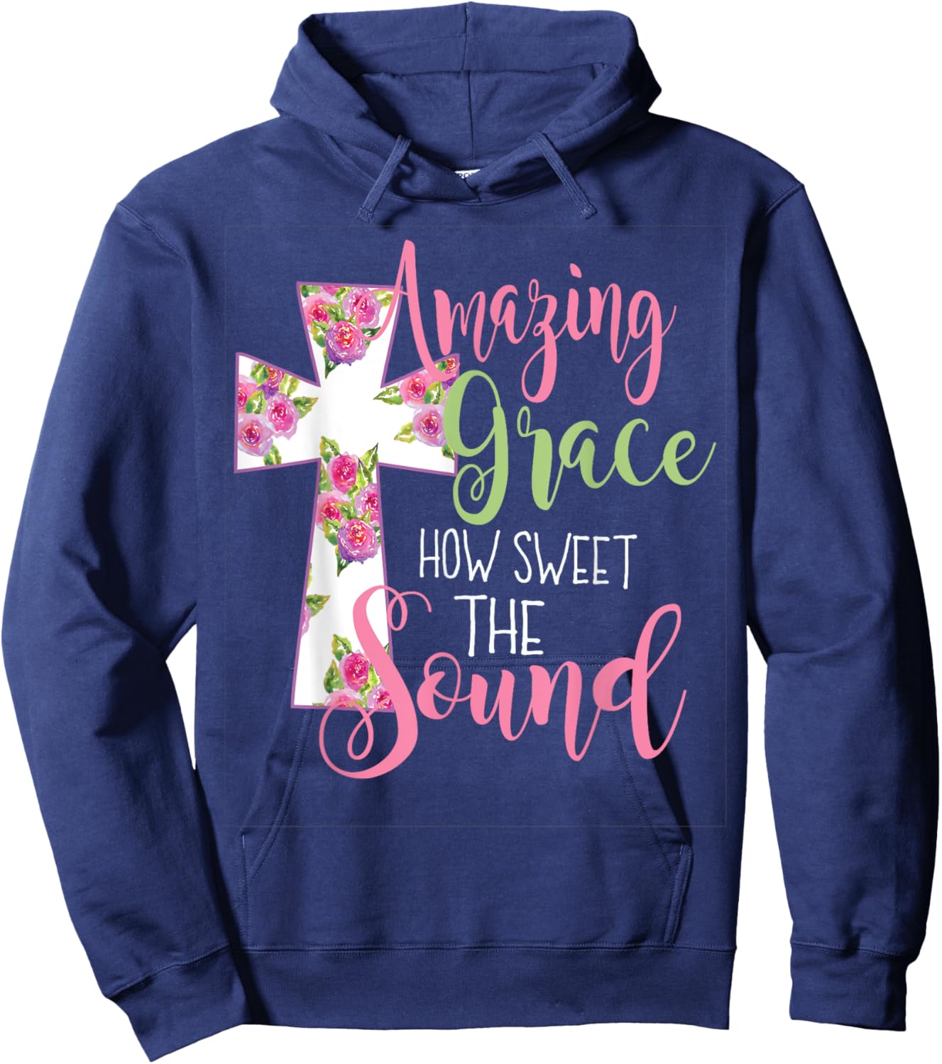 Amazing Grace Cross Christian Gift Hoodie - Hoodie | Navy