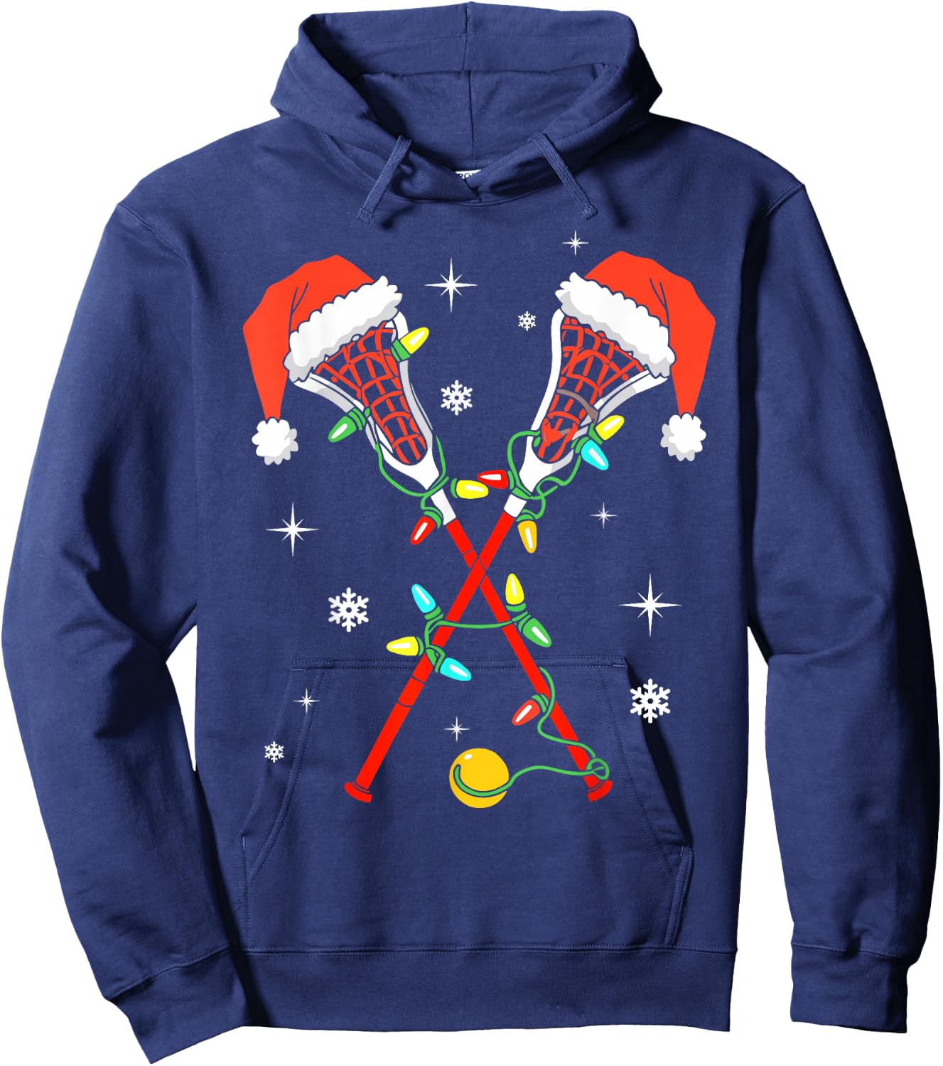 Lacrosse Player Xmas Lights Santa Hat Lacrosse Christmas Hoodie - Hoodie | Navy