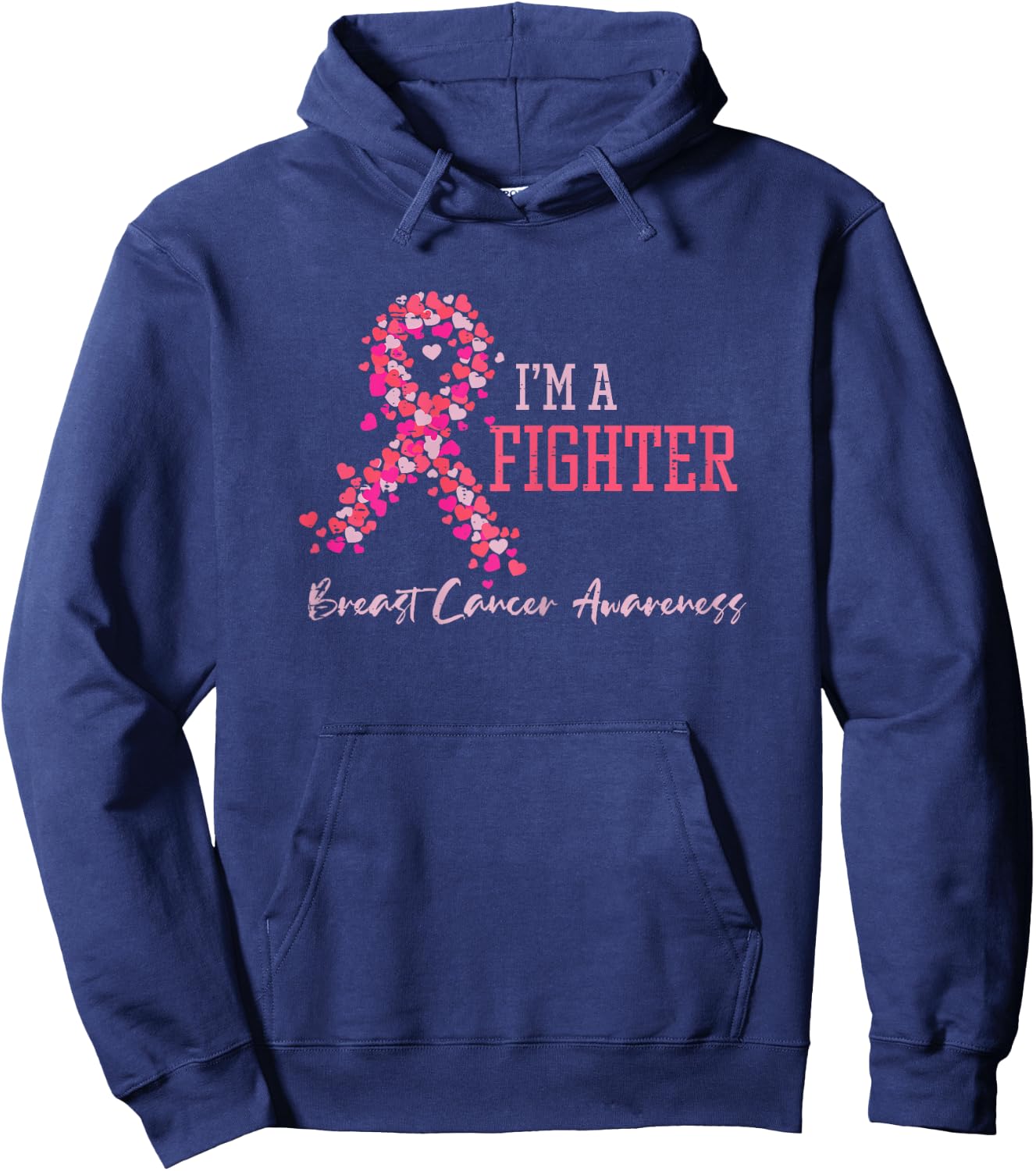 Fighter Pink Ribbon Hearts Breast Cancer Awareness Women Hoodie - Hoodie | Navy