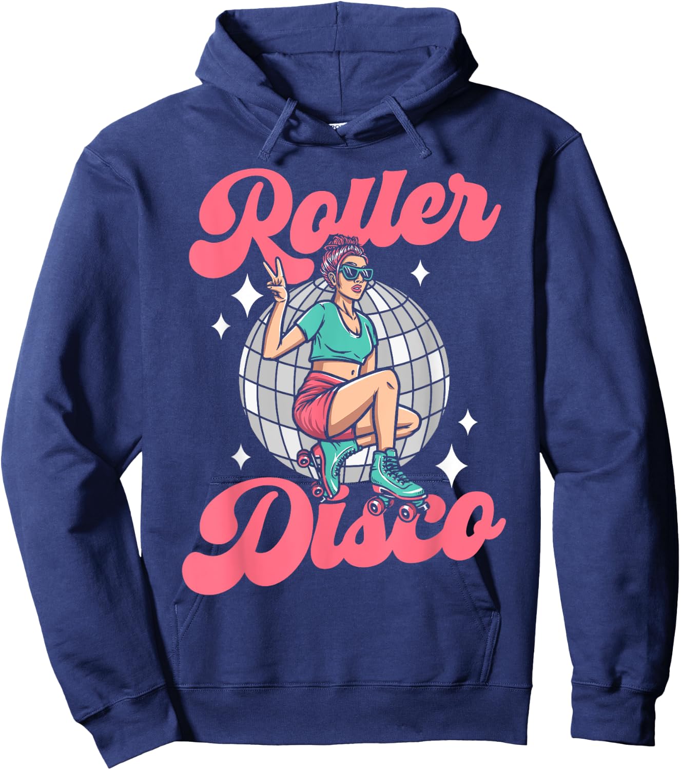 Cool Roller Skating Skate Girl 1970s Retro Roller Disco Hoodie - Hoodie | Navy