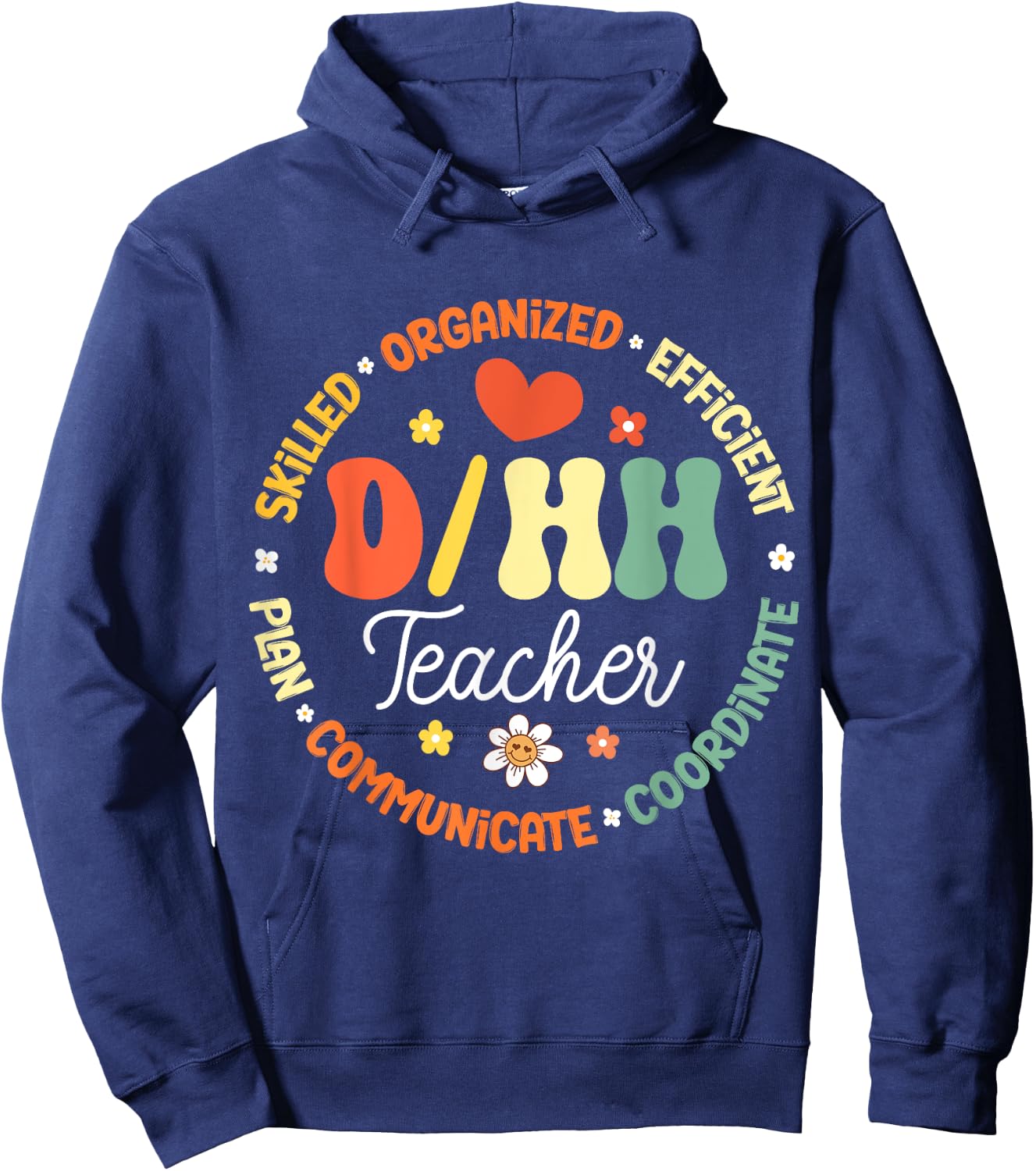 D/HH Teacher Deaf and Hard of Hearing ASL Teachers Groovy Men Women Kids Hoodie - Hoodie | Navy