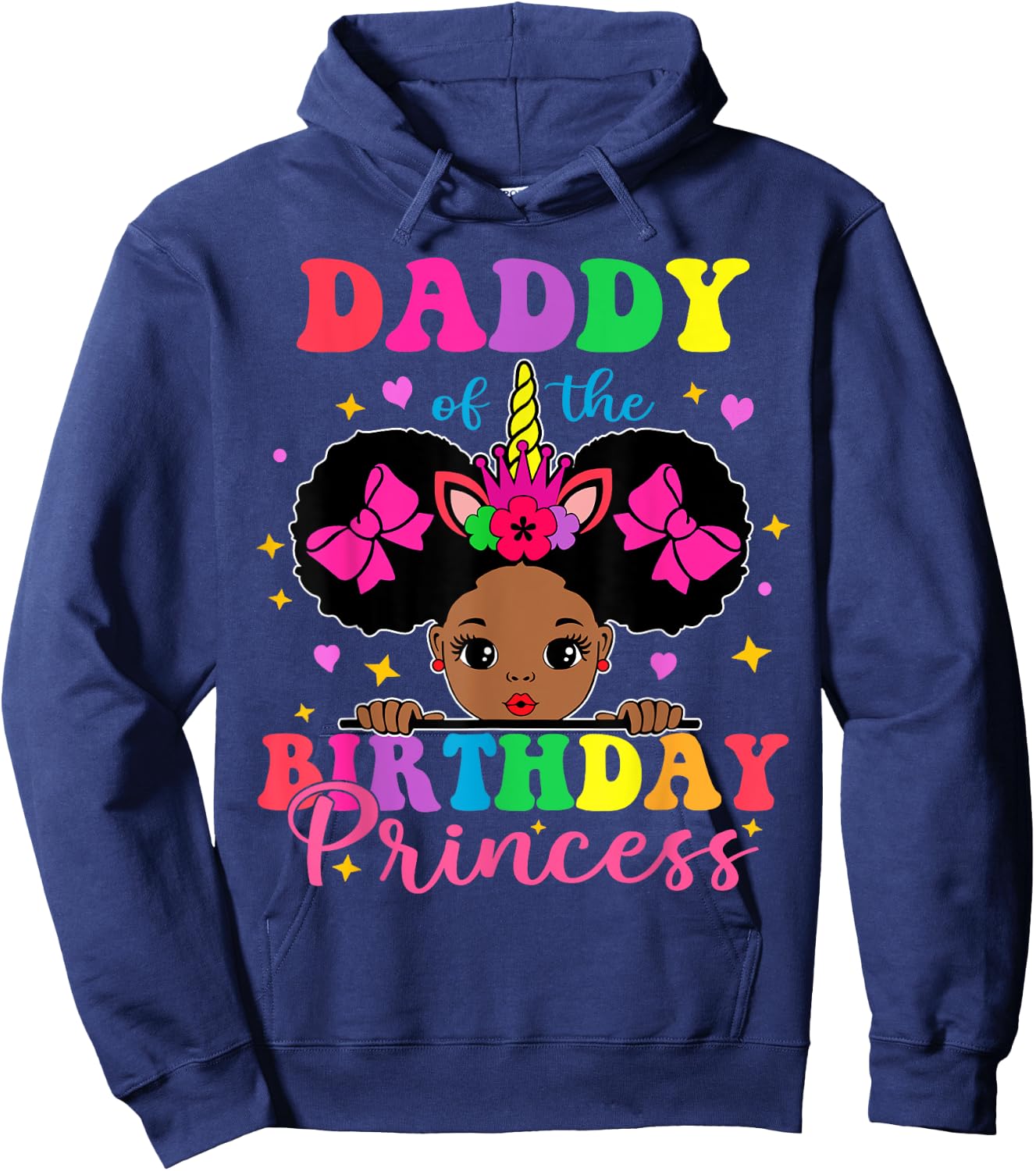 Daddy of The Birthday Girl Princess Afro Melanin Unicorn Hoodie - Hoodie | Navy