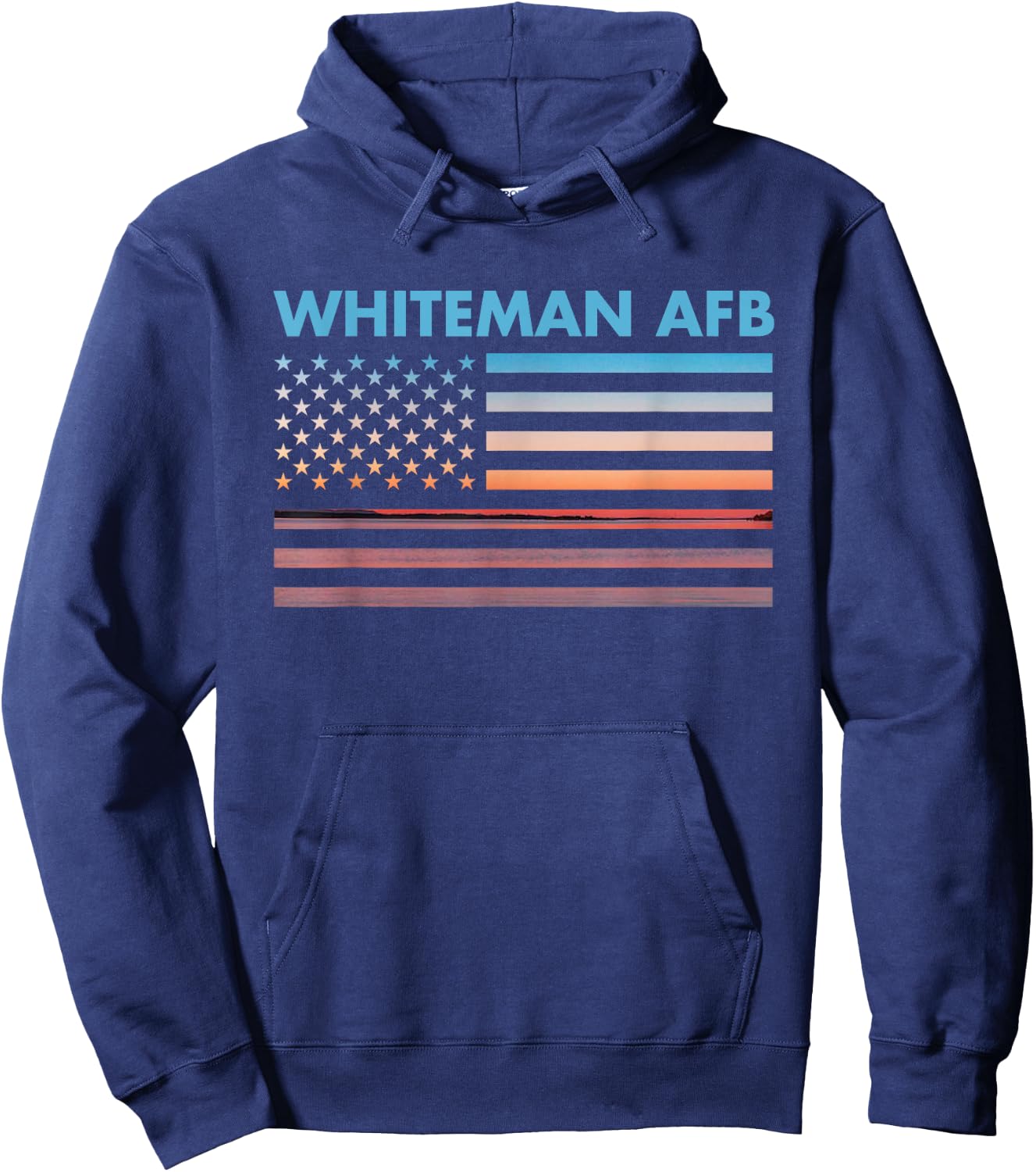 Vintage Sunset American Flag Whiteman AFB, Missouri Hoodie - Hoodie | Navy