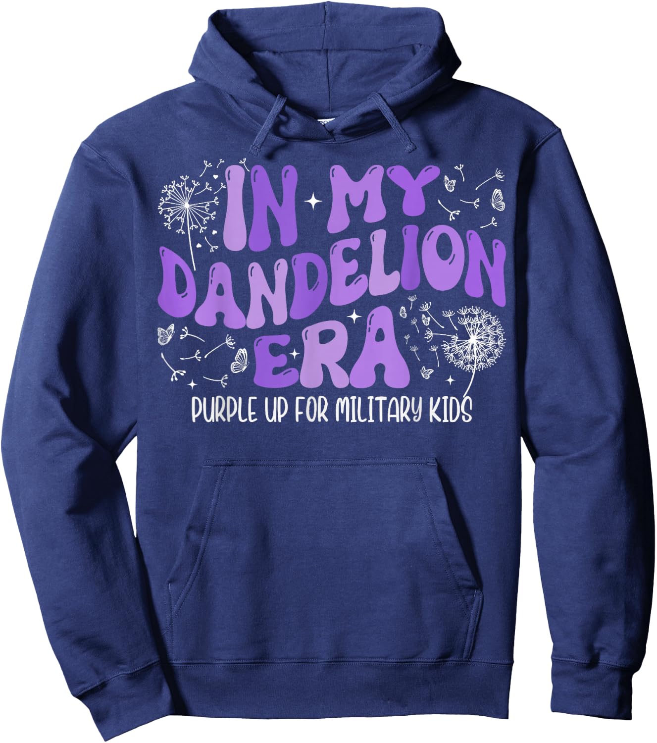 Groovy In My Dandelion Era Purple Up For Military Kids Month Hoodie - Hoodie | Navy