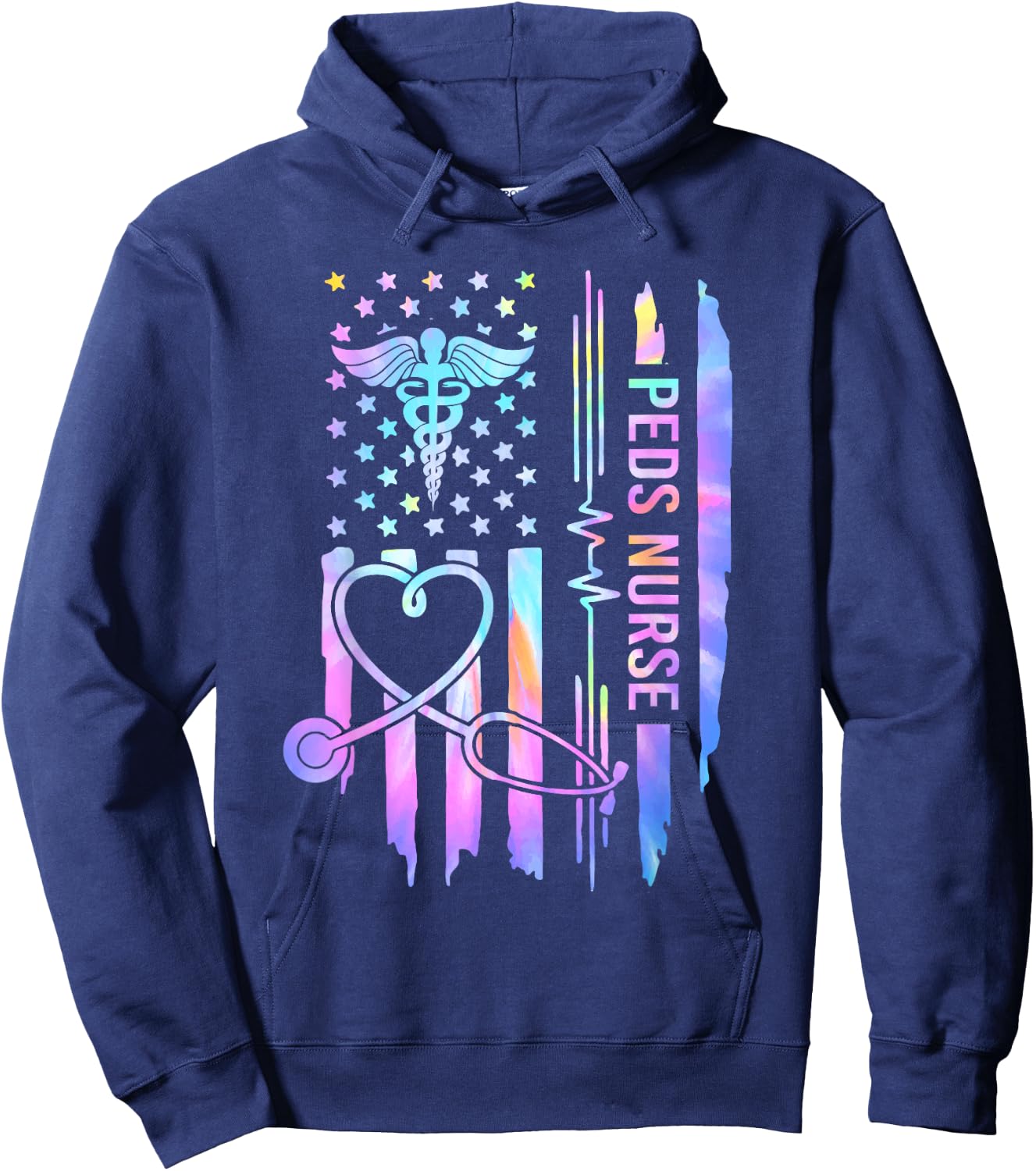 Pediatric Nurse PEDS Nursing Appreciation Pediatric USA Flag Hoodie - Hoodie | Navy