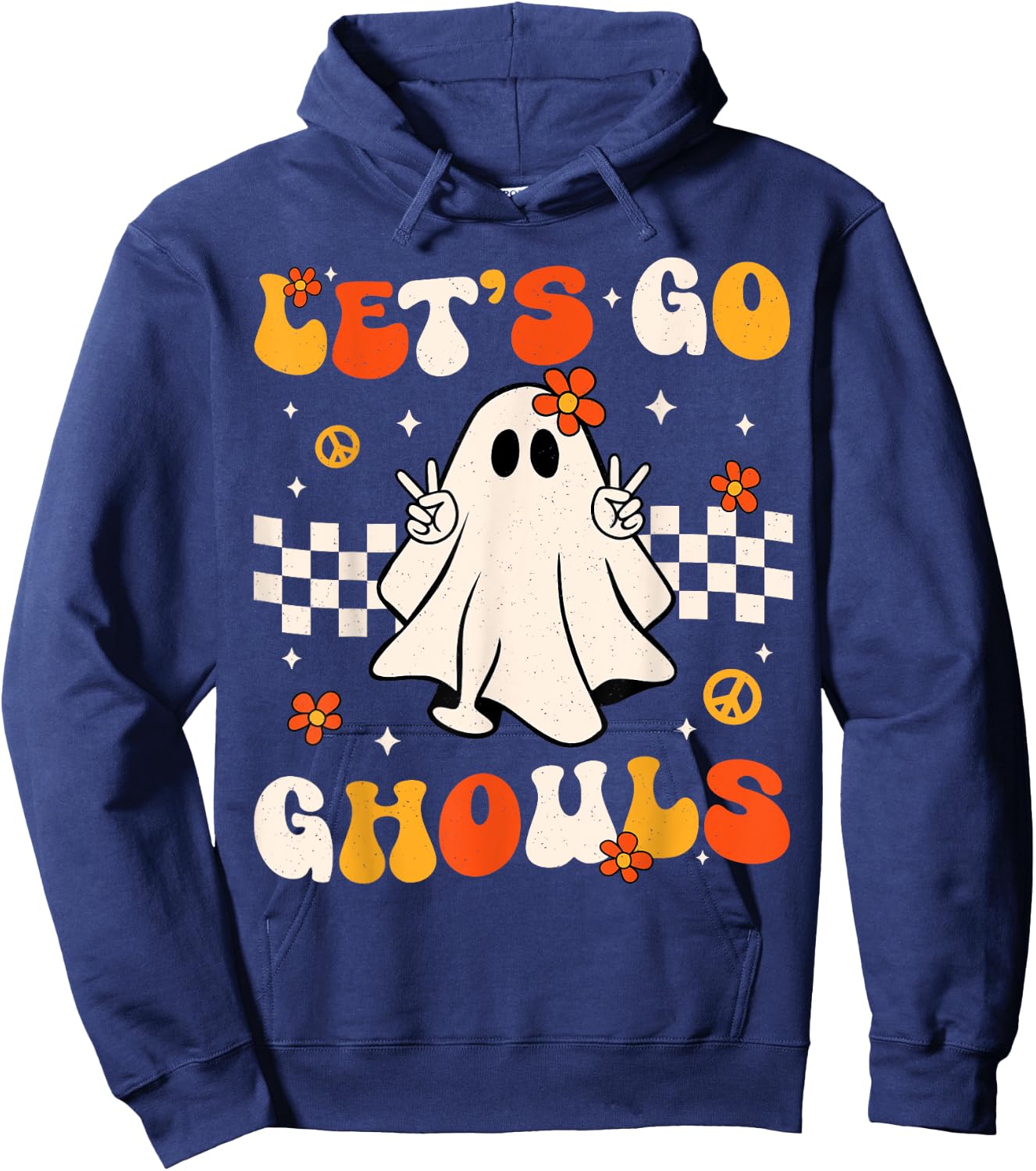 Groovy Lets Go Ghouls Ghost Halloween Costume Women Girl Kid Hoodie - Hoodie | Navy