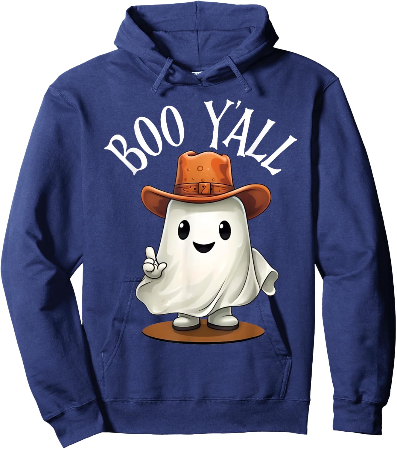 Boo Y'all Cowboy Hat Ghost Funny Halloween Costume Southern Hoodie - Hoodie | Navy