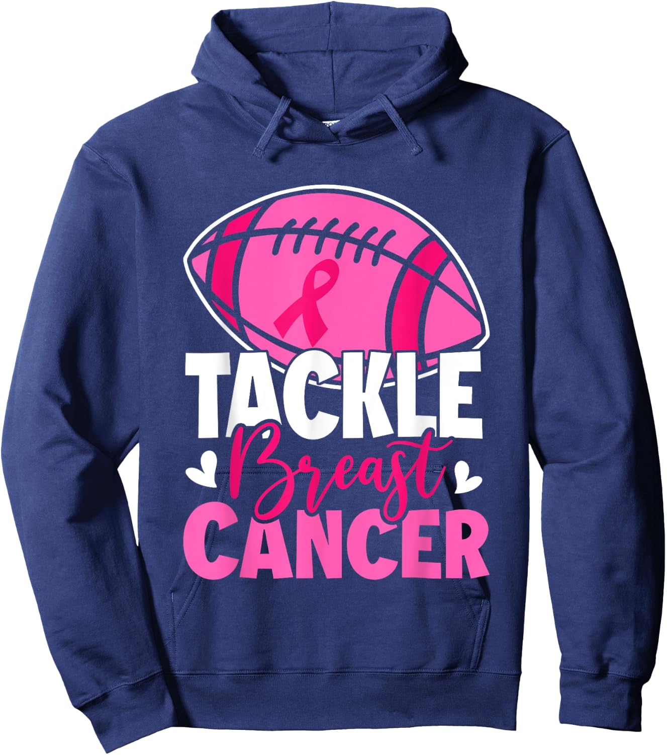 Football Breast Cancer Awareness Tackle Pink Ribbon Boy Kids Hoodie - Hoodie | Navy