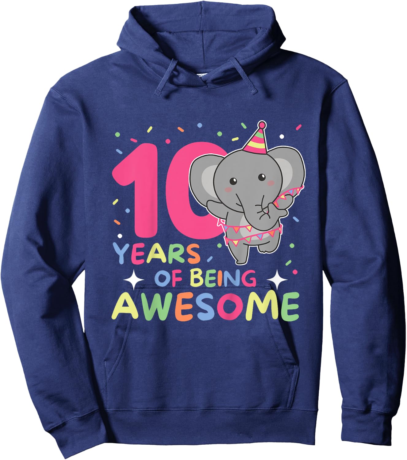 Elephant For 10th Birthday For Children Ten Years Old Hoodie - Hoodie | Navy