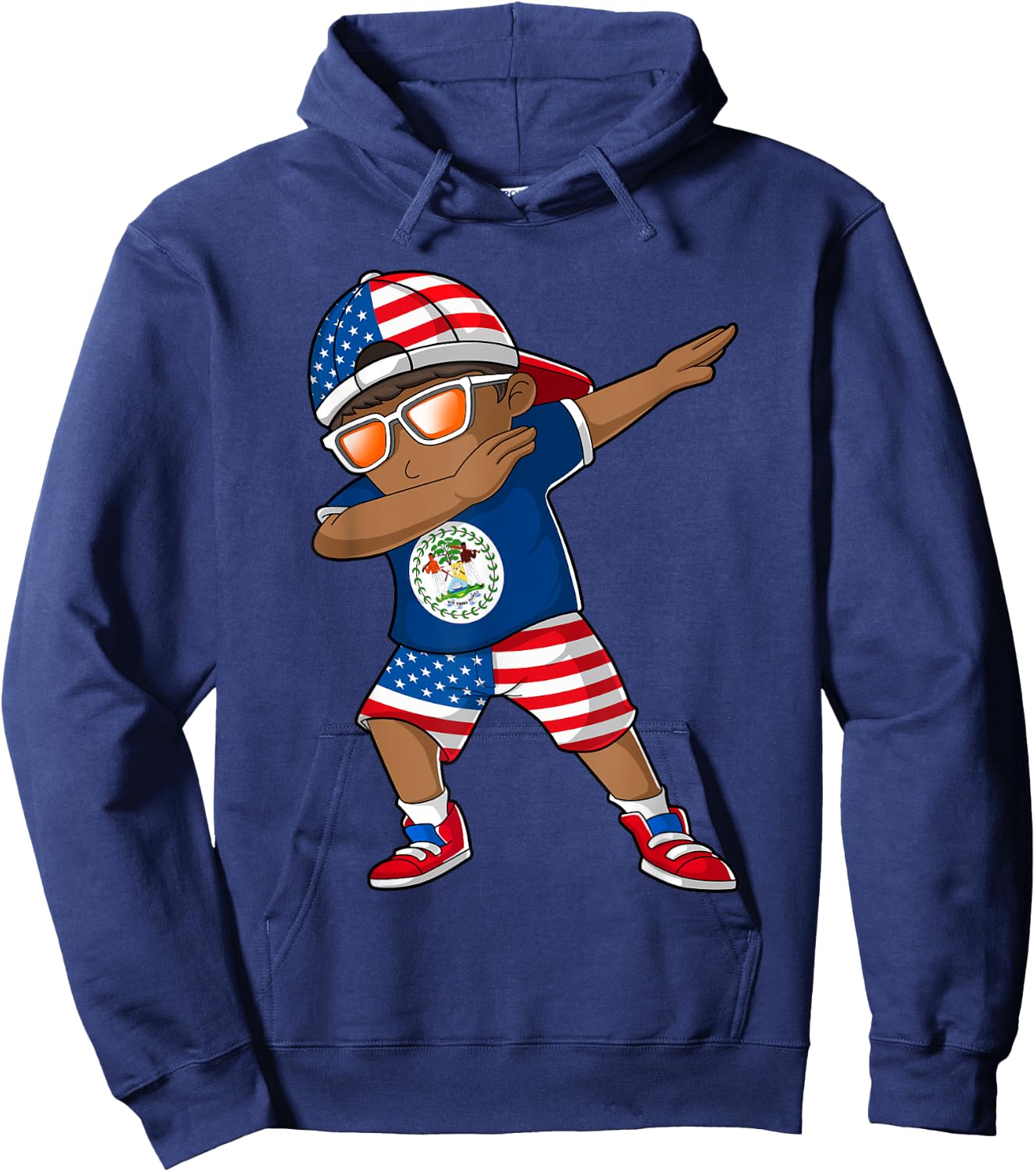 Half American Half Belizean Boy Kid Belize Flag Patriotic Hoodie - Hoodie | Navy