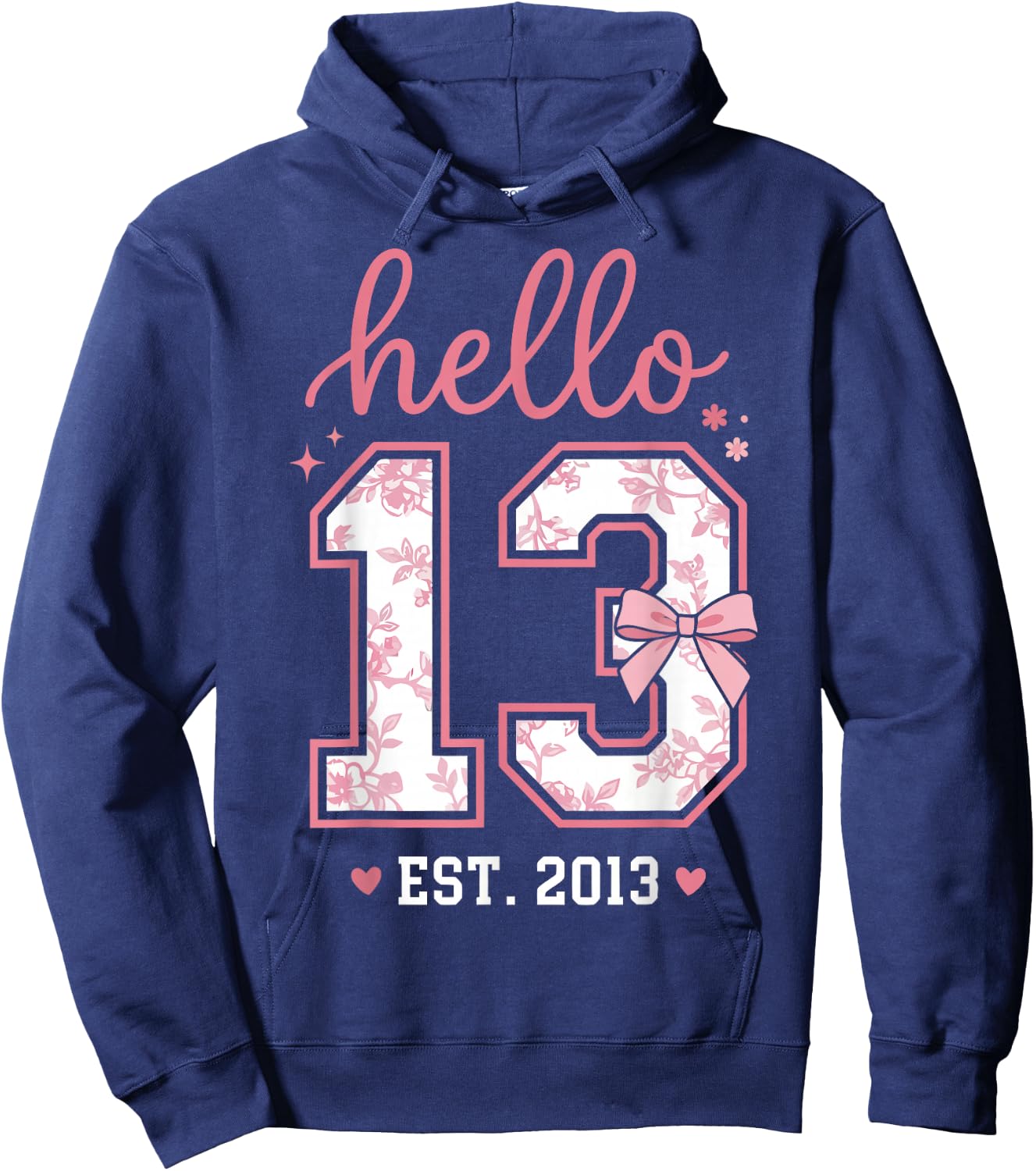 Hello Thirteen Est 2013 Coquette Bow 13th Birthday Girl Hoodie - Hoodie | Navy