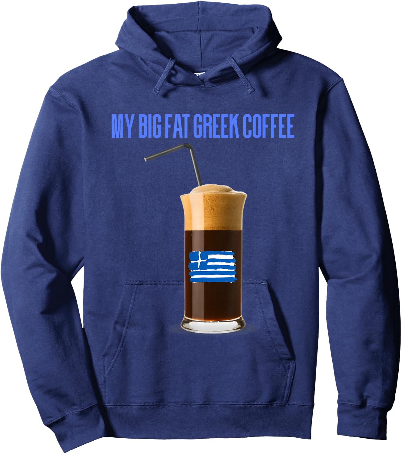 Funny Frappe Fanatic Greek Flag Coffee,Greek Flag,Frappe Hoodie - Hoodie | Navy