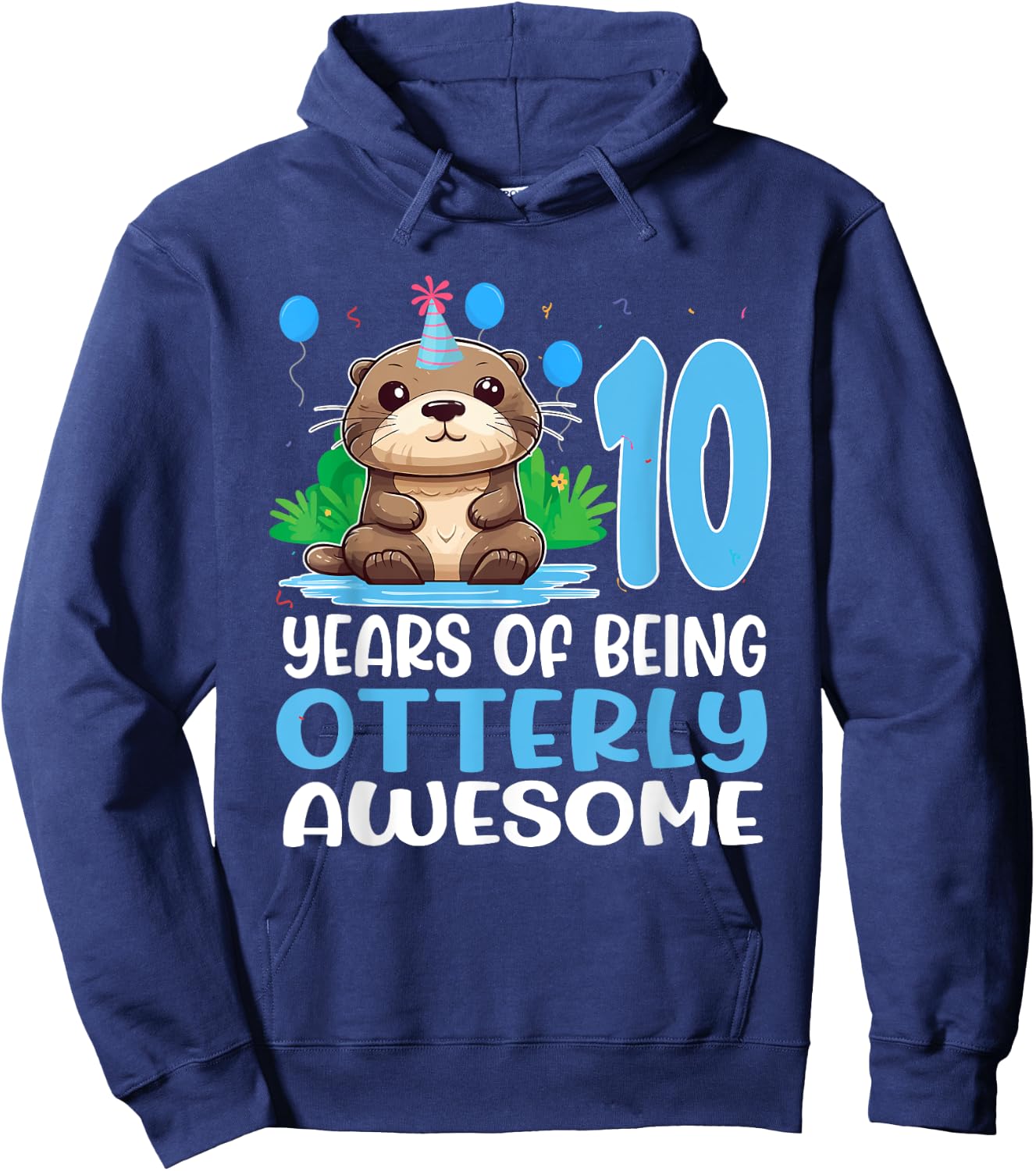 10 Years Of Being Otterly Awesome 10th Birthday Cute Otter Hoodie - Hoodie | Navy