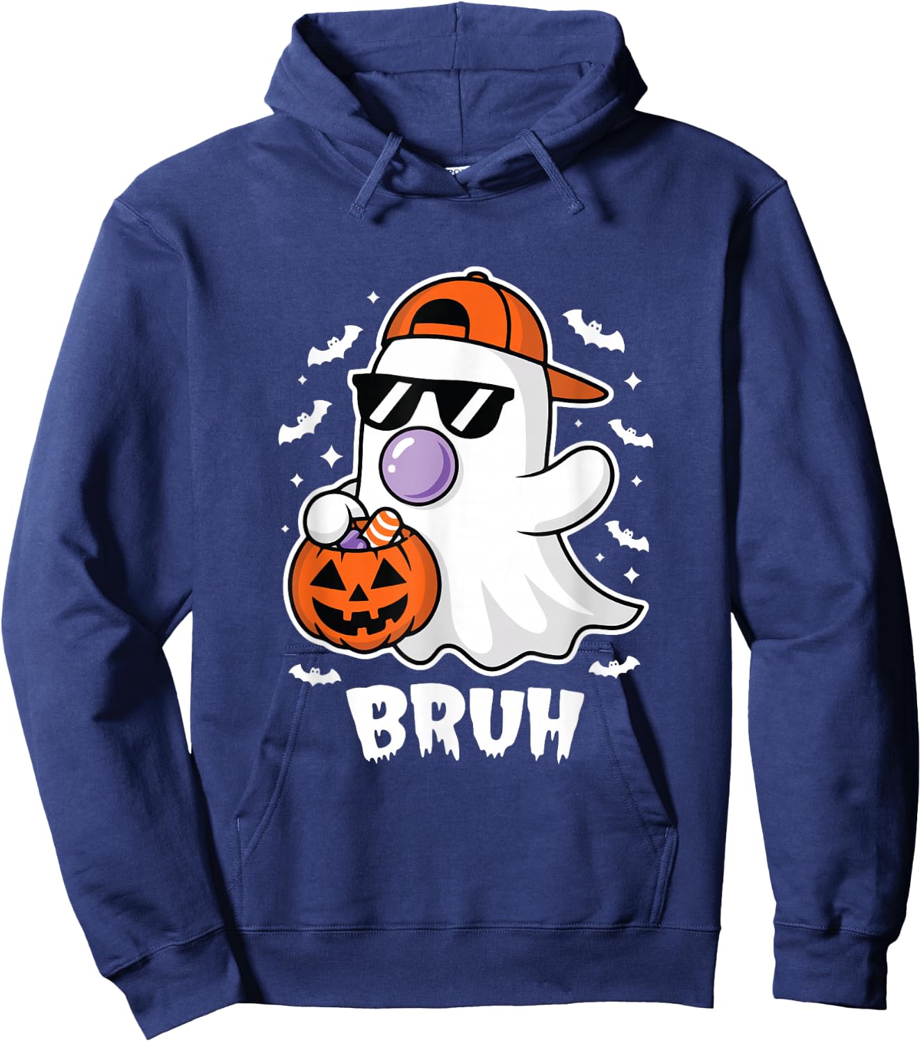 Bruh Ghost Bubble Gum Funny Halloween Costume Spooky Season Hoodie - Hoodie | Navy