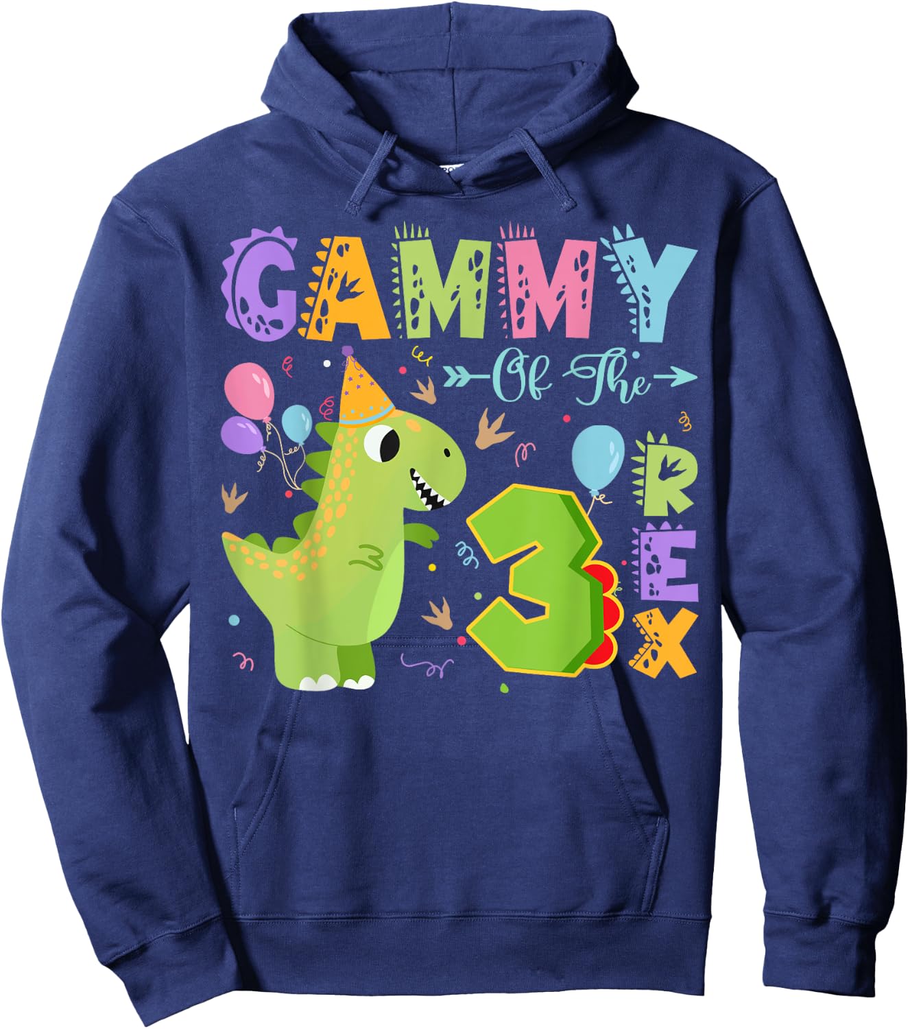 Gammy Of The Three Rex 3Rd Birthday Dinosaur Party Hoodie - Hoodie | Navy