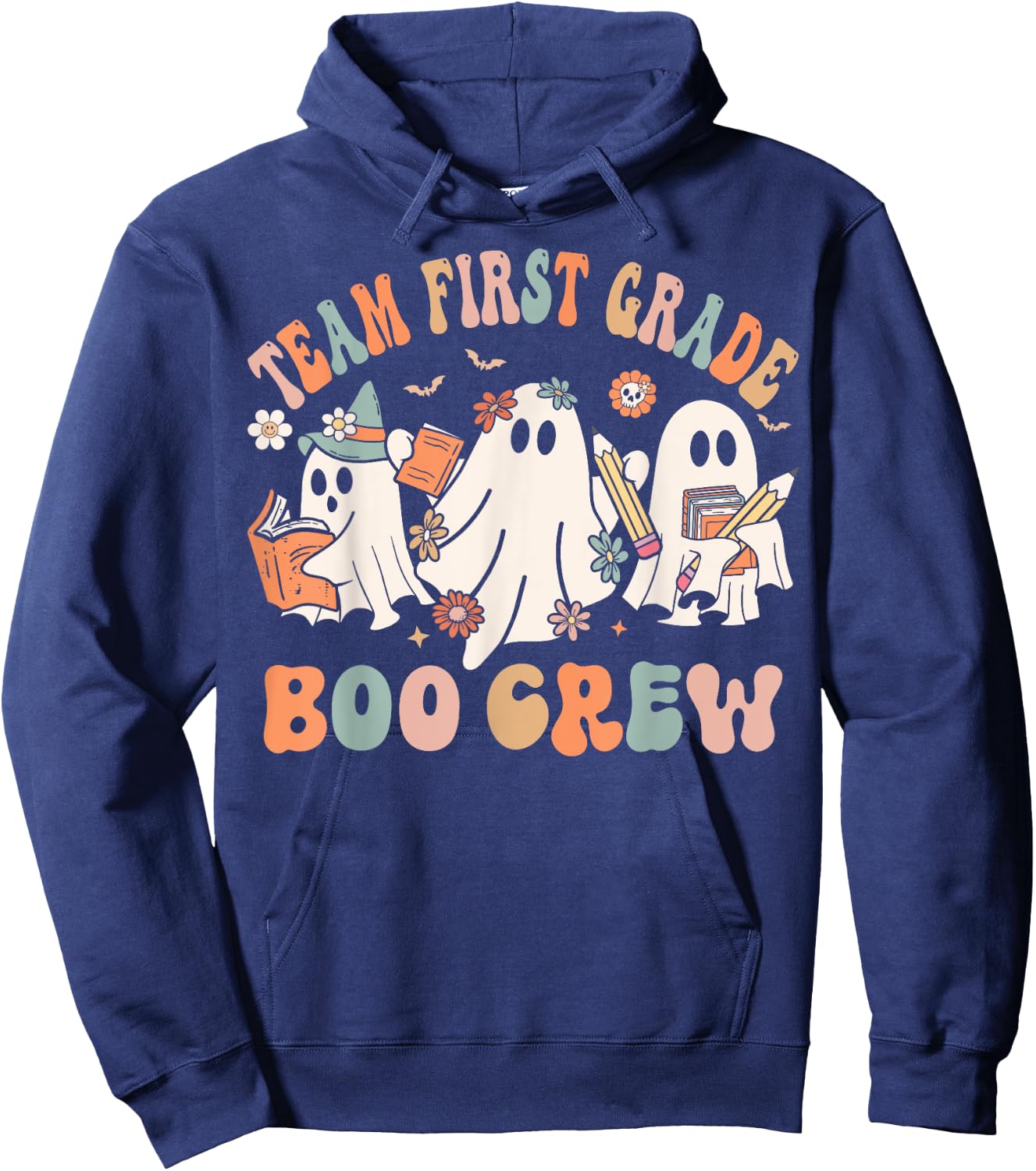 Team First Grade Boo Crew Cute First Grade Teacher Halloween Hoodie - Hoodie | Navy