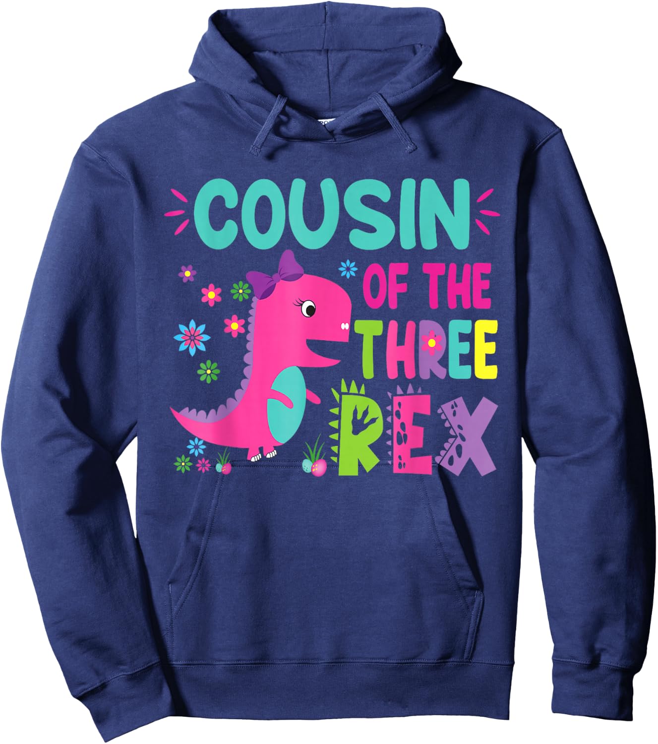 Cousin of the Three Rex Birthday Dinosaur Family Matching Hoodie - Hoodie | Navy