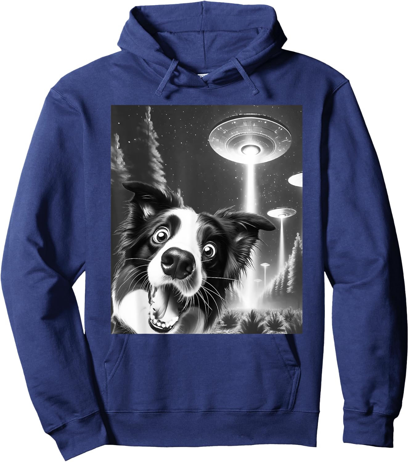 Funny Border Collie Alien UFO Taking a Selfie Dog Mom Dad Men Women Girls Kids Hoodie - Hoodie | Navy