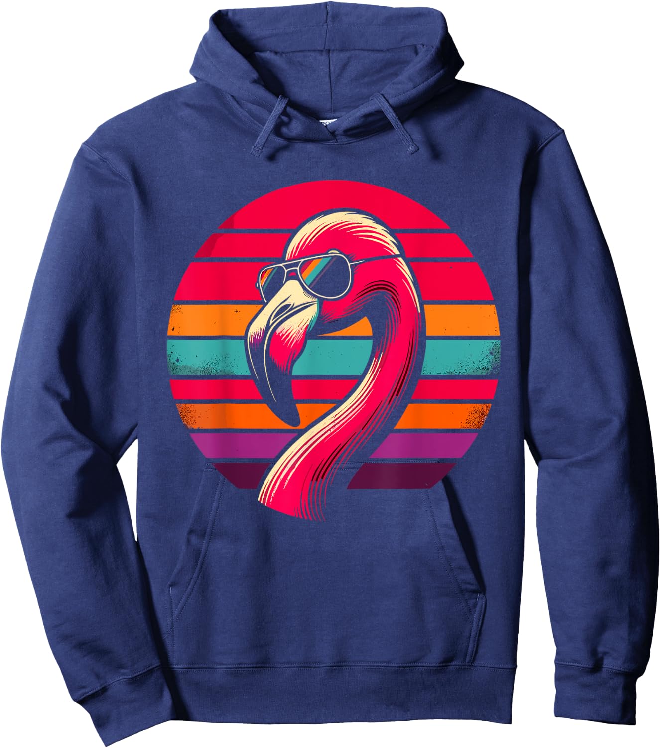 Retro Flamingo with Sunglasses Hoodie - Hoodie | Navy