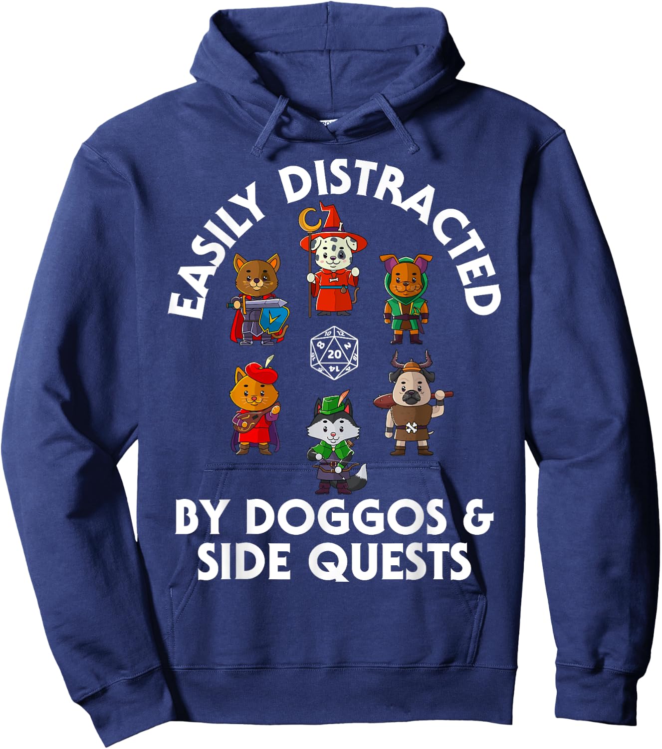 D20 Dice Tabletop Gamer Store RPG Gamer Doggos Side Quests Dogs Nerdy Dog Men Women Kids Hoodie - Hoodie | Navy