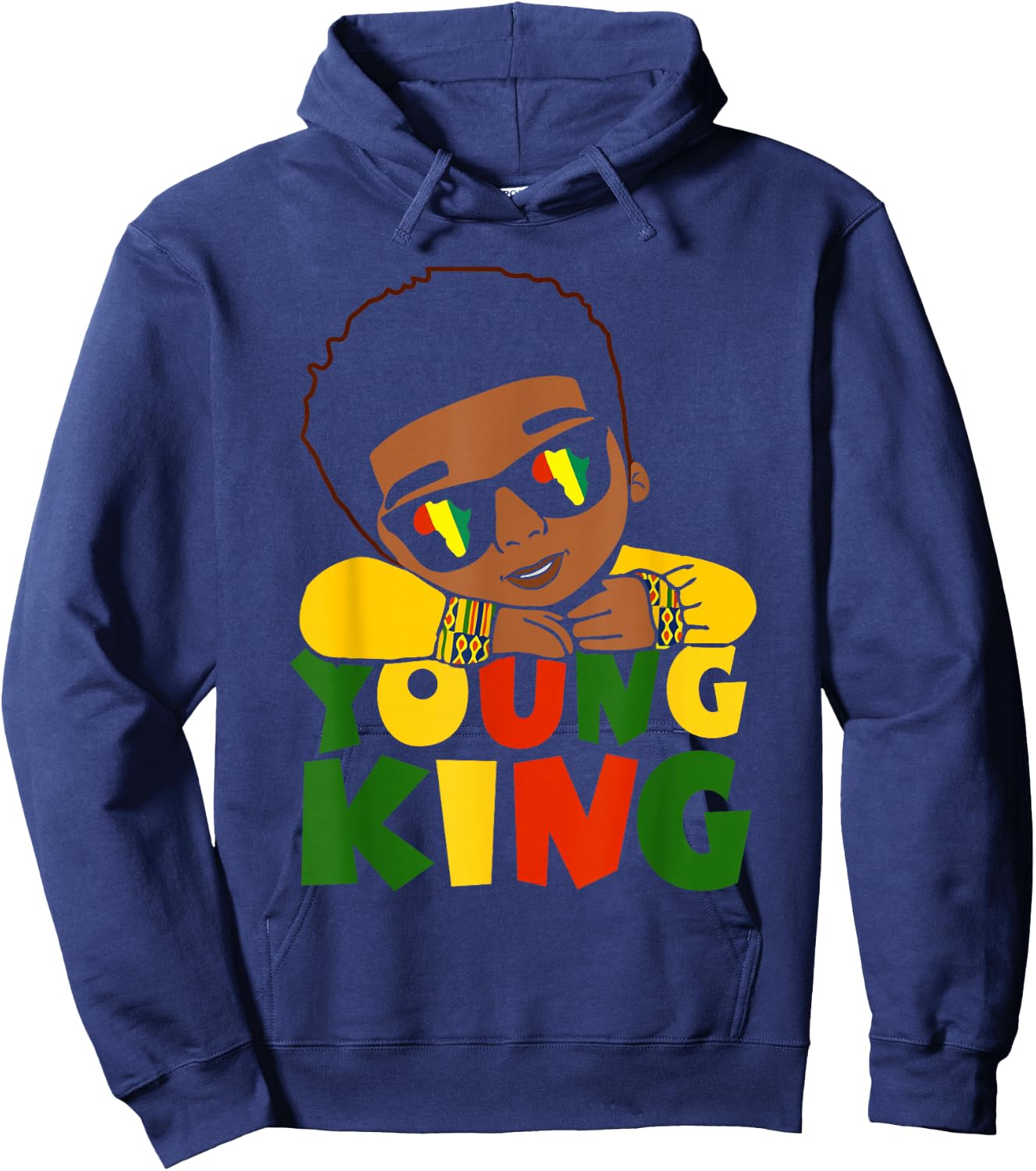 Black Young King Black History Month Kids Afro Boys Men Hoodie - Hoodie | Navy