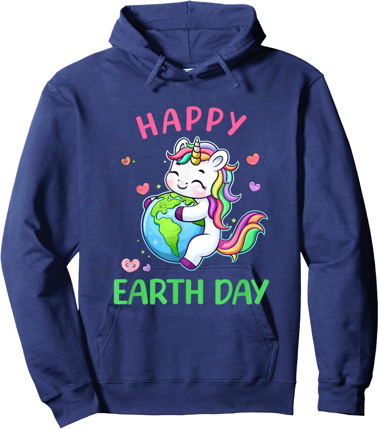 Cute Unicorn Happy Earth Day Groovy Women Girls Kids Hoodie - Hoodie | Navy