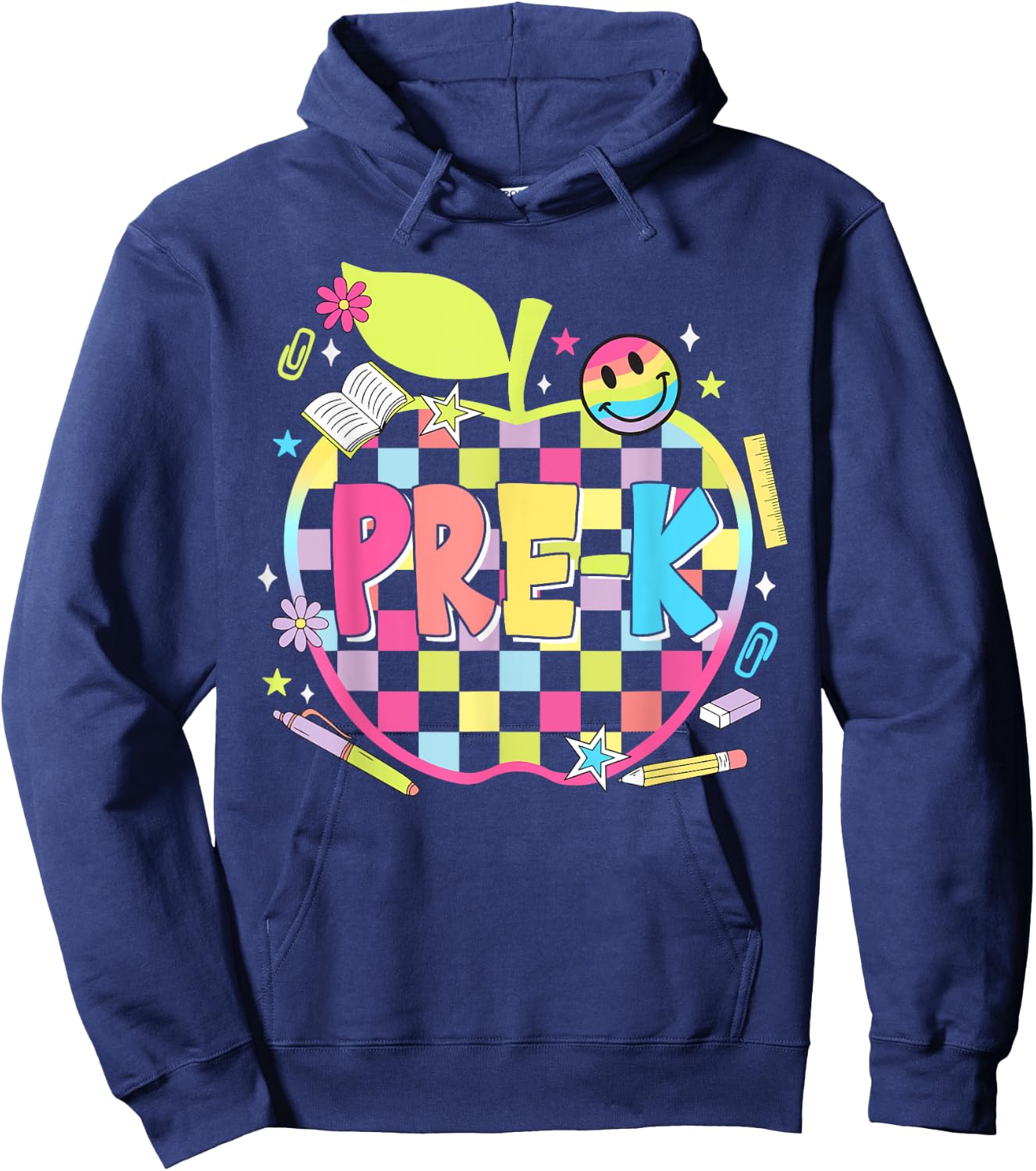 Pre-K Teachers Apples Retro Smile Face Back To School Hoodie - Hoodie | Navy