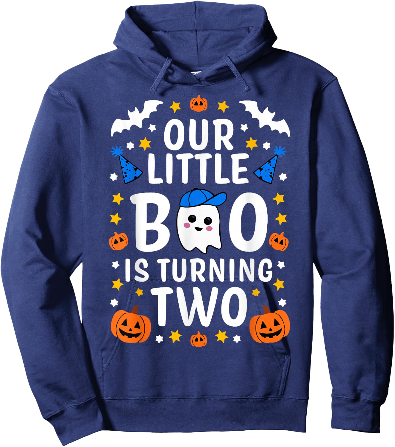 Our Little Boo Is Turning Two Yr 2nd Birthday Boy Halloween Hoodie - Hoodie | Navy