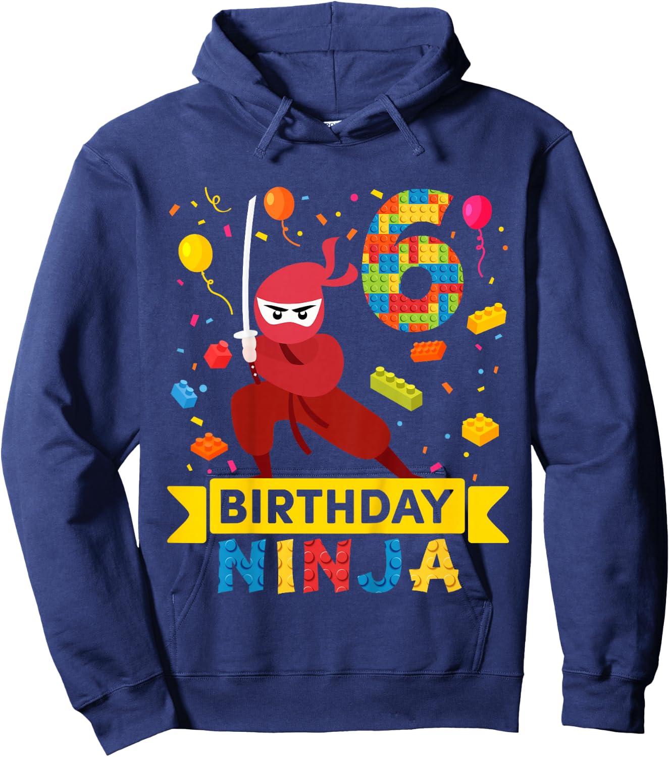 Kids 6 Year Old Building Blocks Ninja 6th Birthday Boy Hoodie - Hoodie | Navy