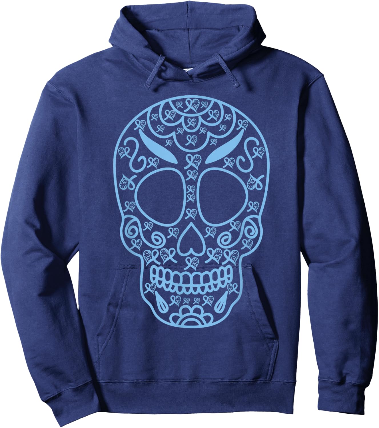 Sugar Skull Light Blue Ribbon Prostate cancer awareness supp Hoodie - Hoodie | Navy