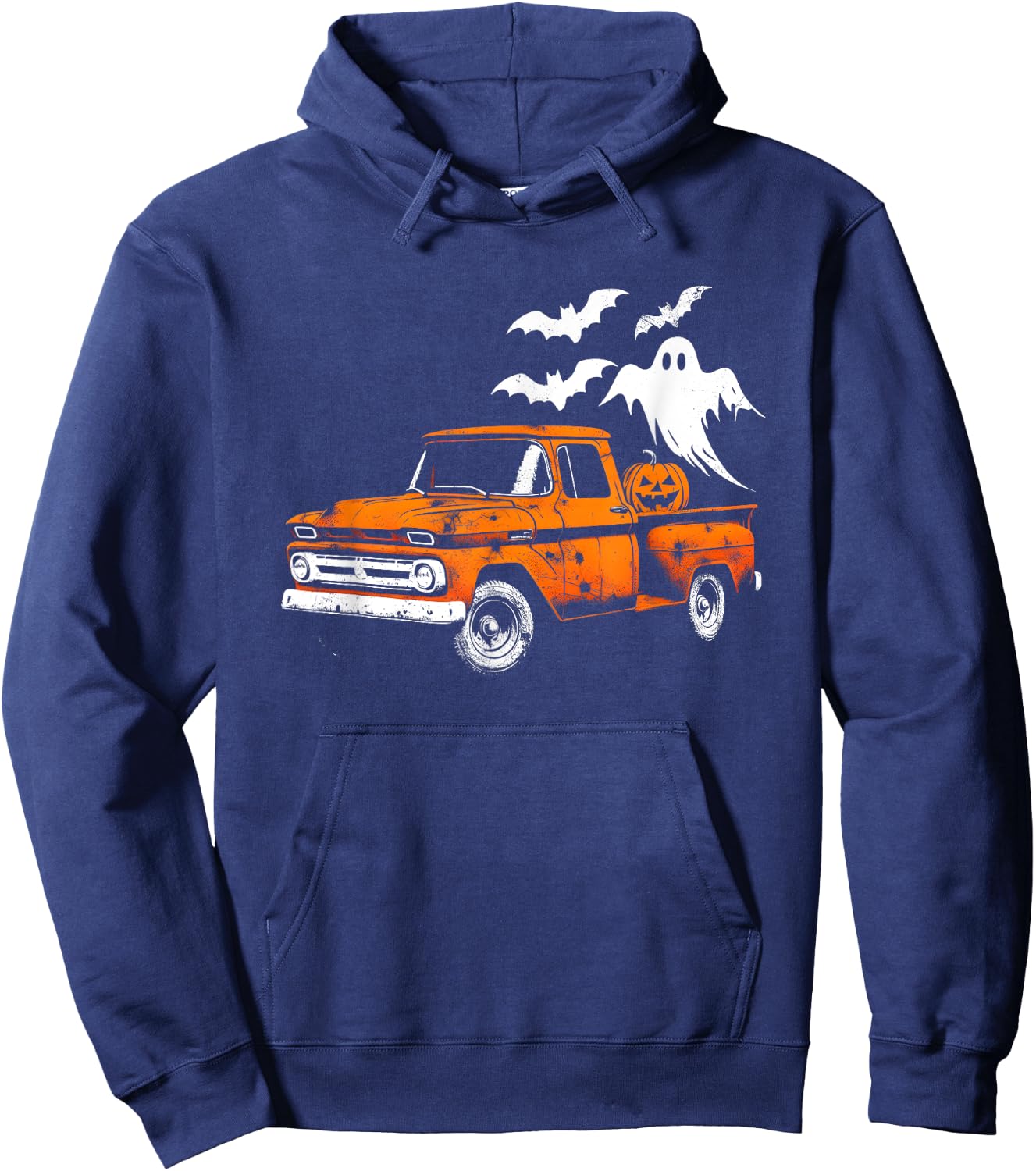 Jack O' Lantern Pickup Truck - Creepy Ghosts Halloween Lover Hoodie - Hoodie | Navy