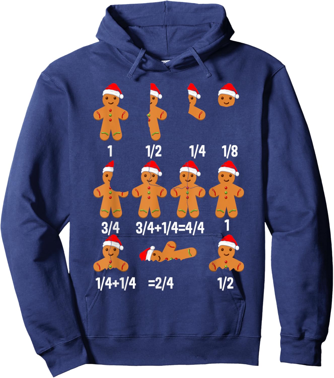 Christmas Math Teacher Equation Gingerbread With Santa Hat Women Girls Kids Hoodie - Hoodie | Navy