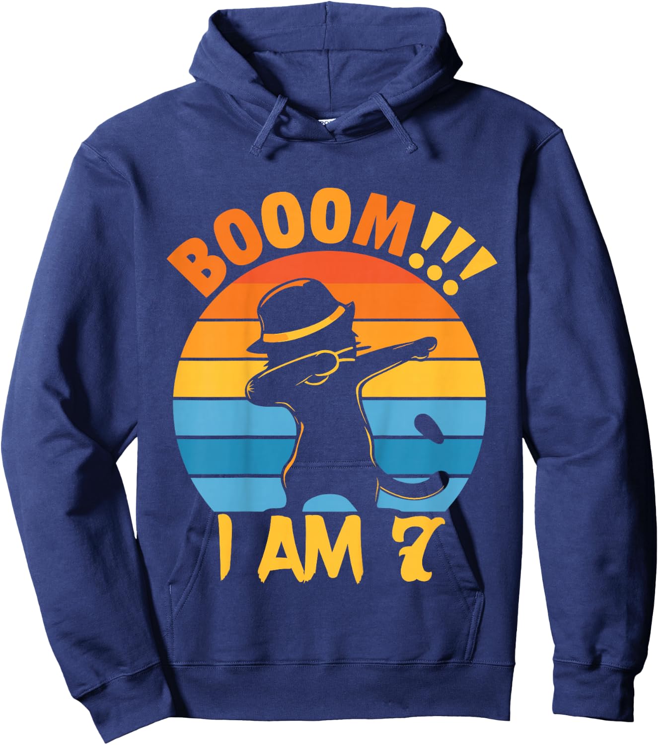 Kids 7th Birthday Cat Dabbing 7 Year Old Birthday Boy Girl Hoodie - Hoodie | Navy