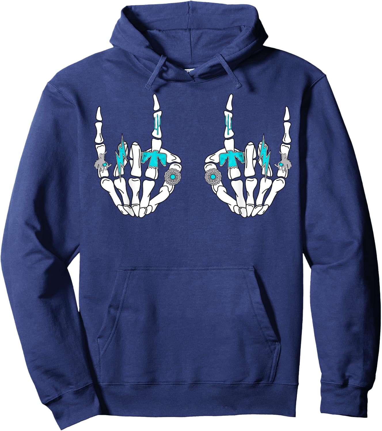 Western Rock On Skeleton Hands Rock And Roll Cowgirl Cowboy Hoodie - Hoodie | Navy