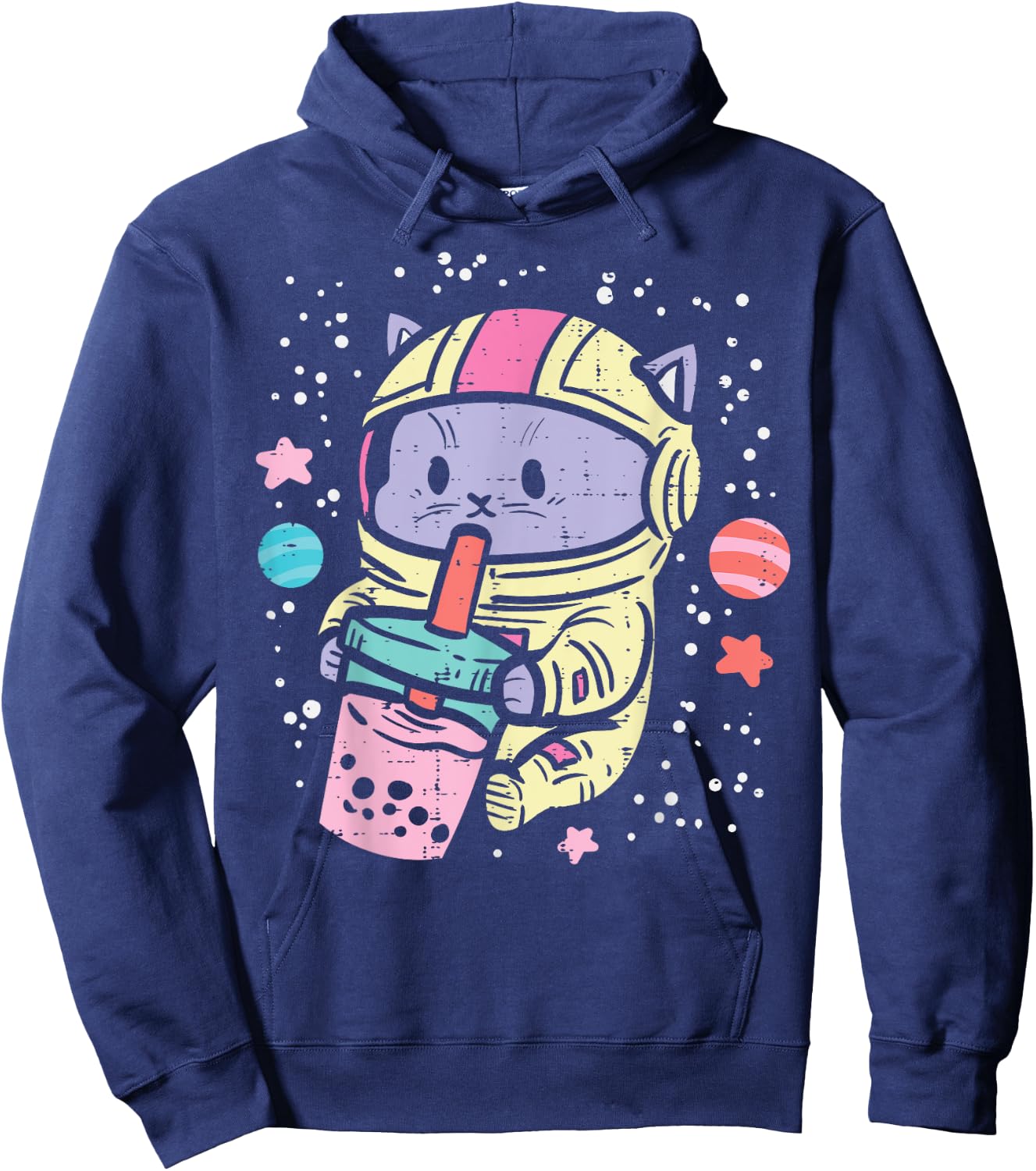 Cat Astronaut Boba Bubble Tea Kawaii Boys Girls Kids Toddler Hoodie - Hoodie | Navy