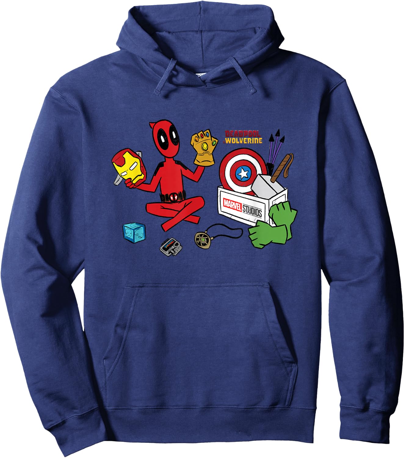 Marvel Deadpool & Wolverine Avengers Tool Box Sketch Icons Hoodie - Hoodie | Navy