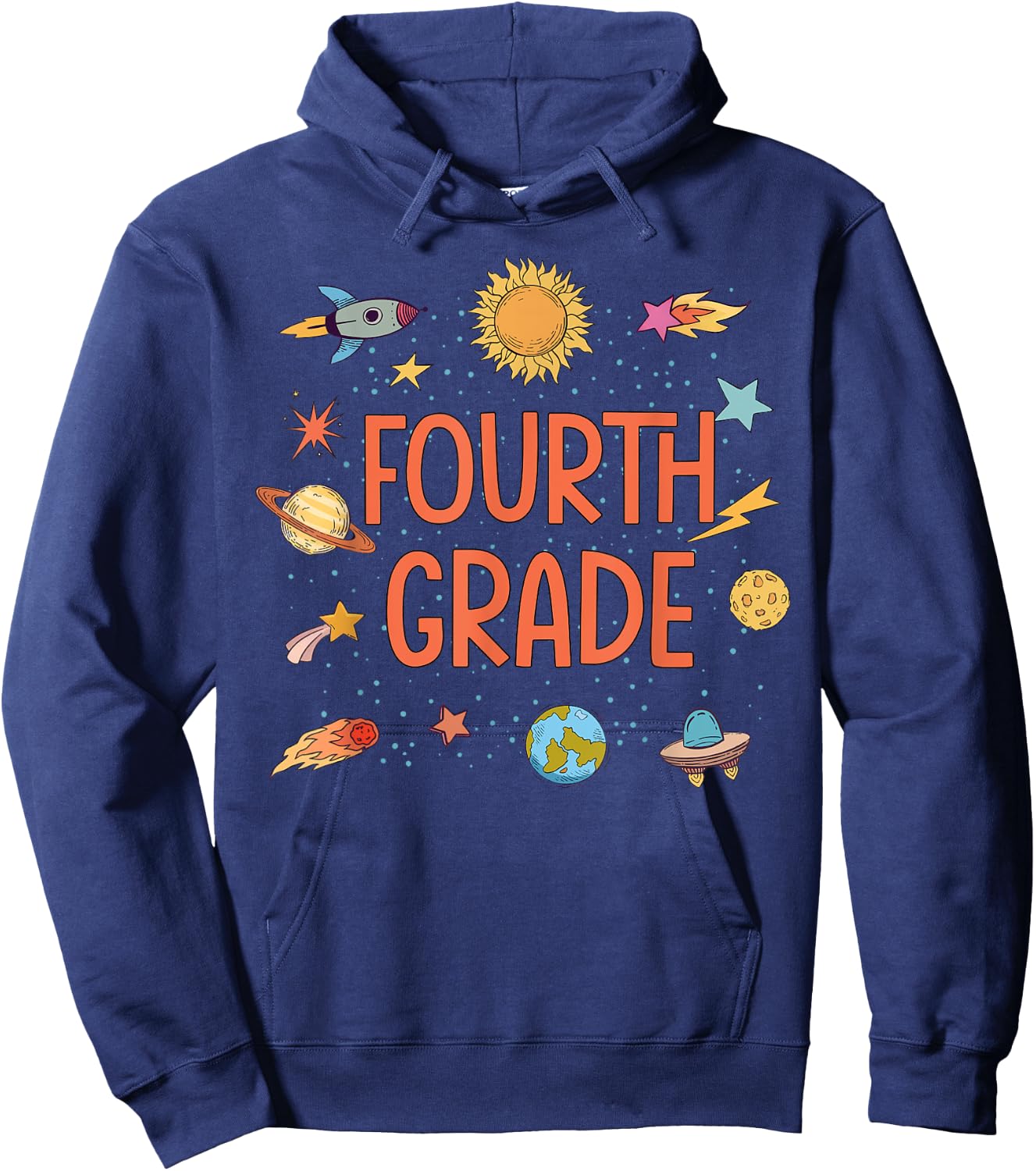 Fourth Grade Rocket Blast Off Outer Space Teacher Hoodie - Hoodie | Navy