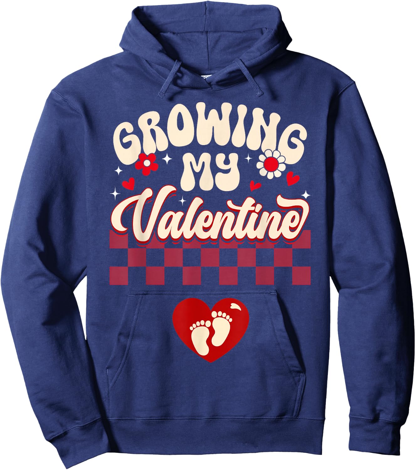 Growing My Valentine New Mom Valentines Pregnancy Pregnant Hoodie - Hoodie | Navy