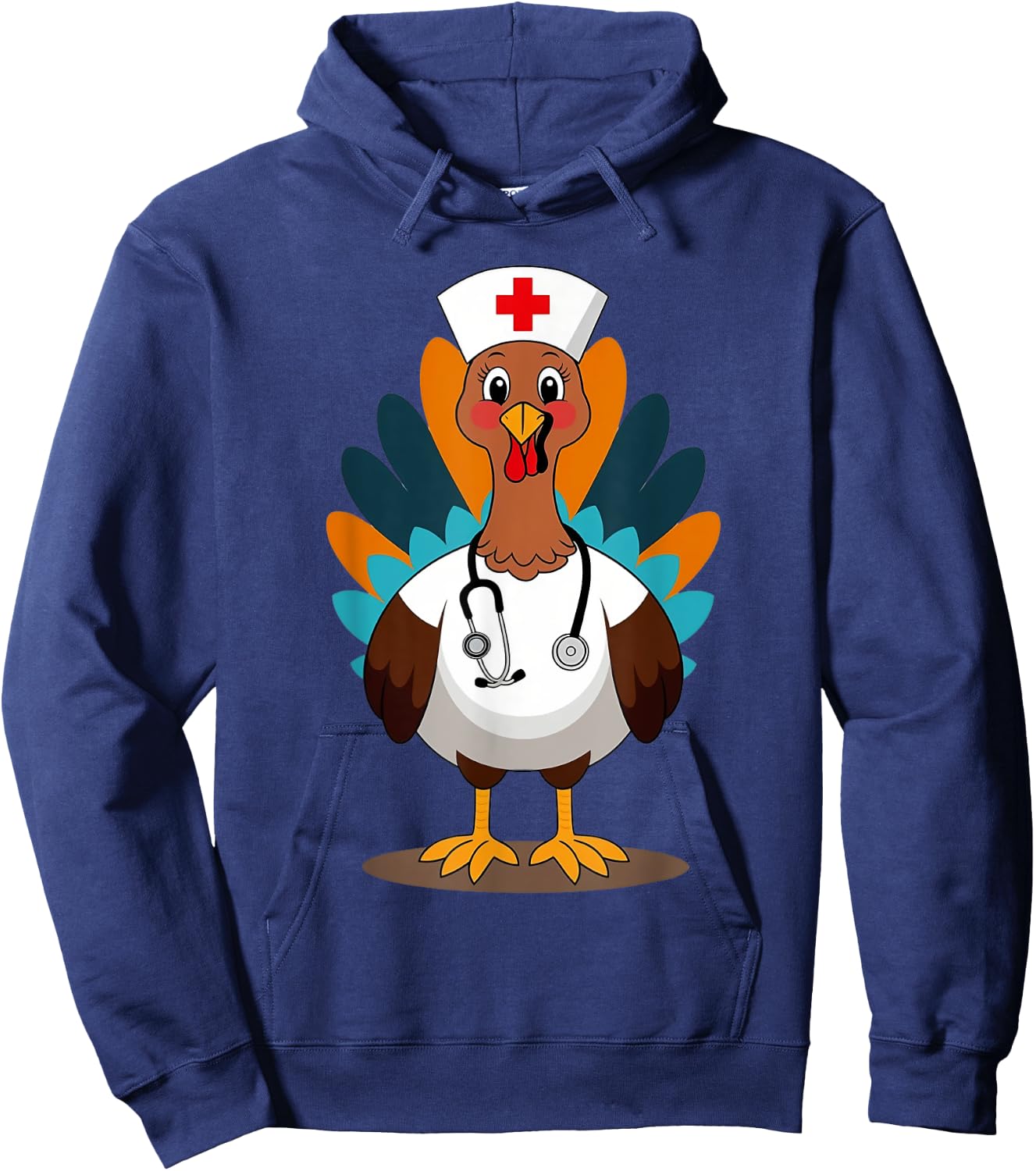 Thanksgiving Scrub Tops Women Turkey Nurse Holiday Nursing Hoodie - Hoodie | Navy