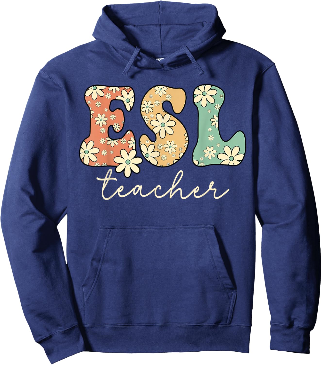 Retro Daisy Flower ESL Bilingual Teacher Back To School Women Hoodie - Hoodie | Navy