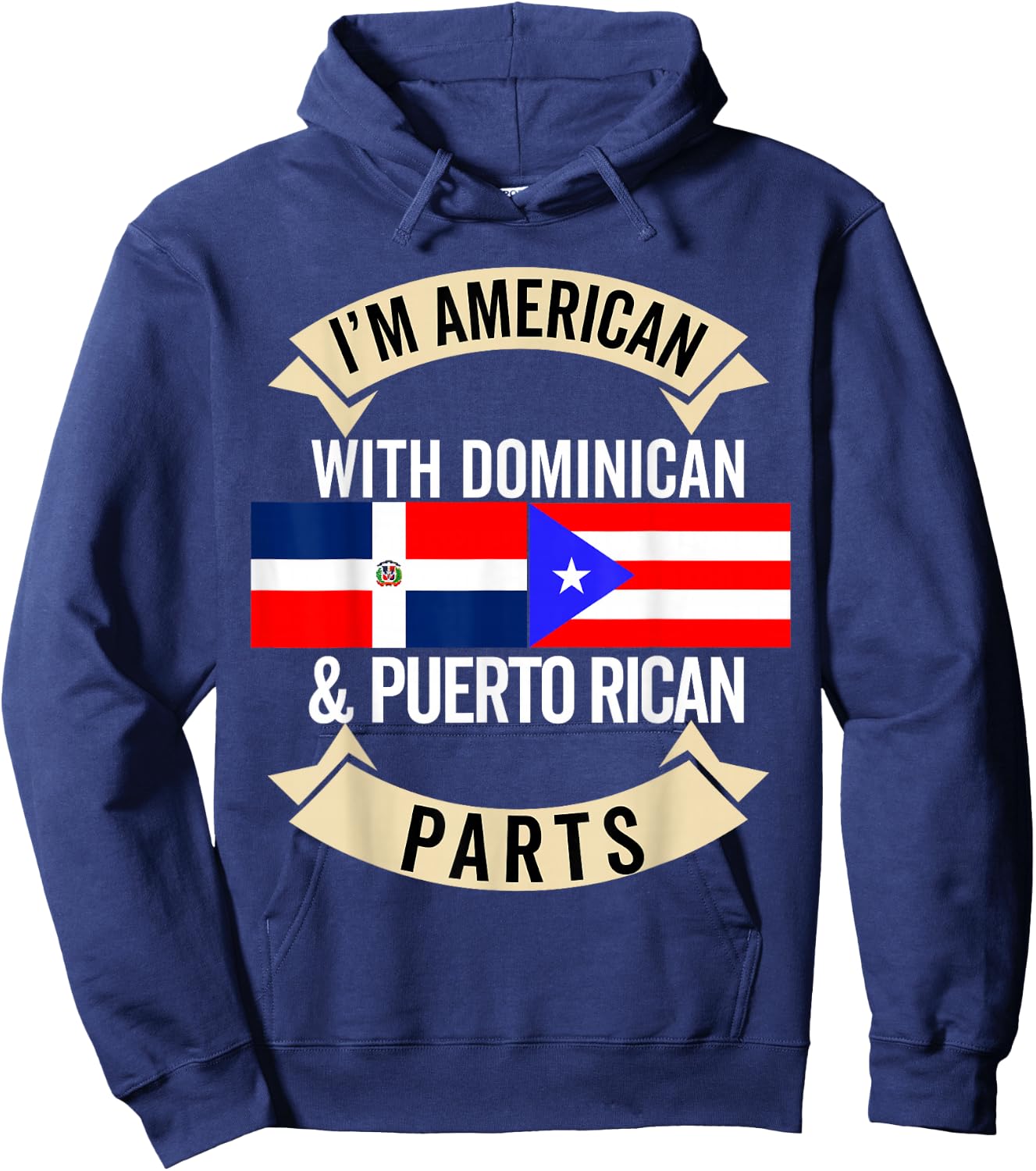 Half Dominican Half Puerto Rican Flag Domirican DomiBori Hoodie - Hoodie | Navy