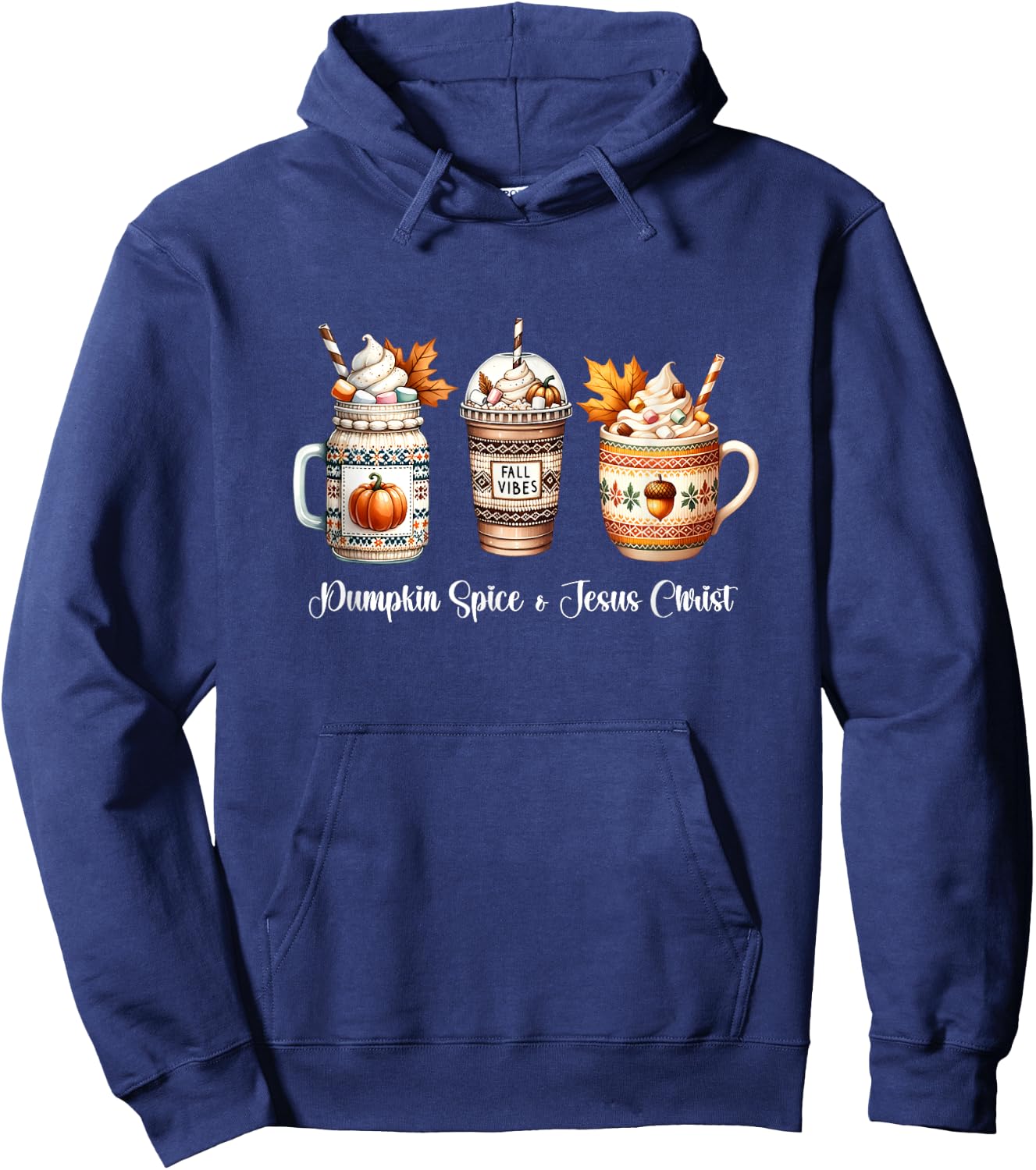 Pumpkin Spice and Jesus Christ Women Christan Fall Coffee Hoodie - Hoodie | Navy